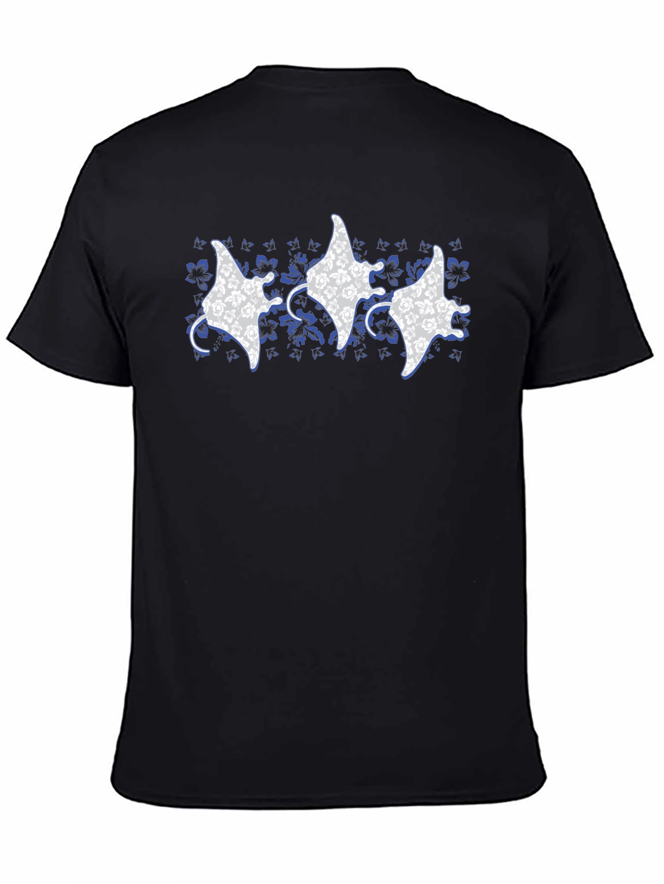 Floral Manta Ray Print Crew Neck T-Shirt