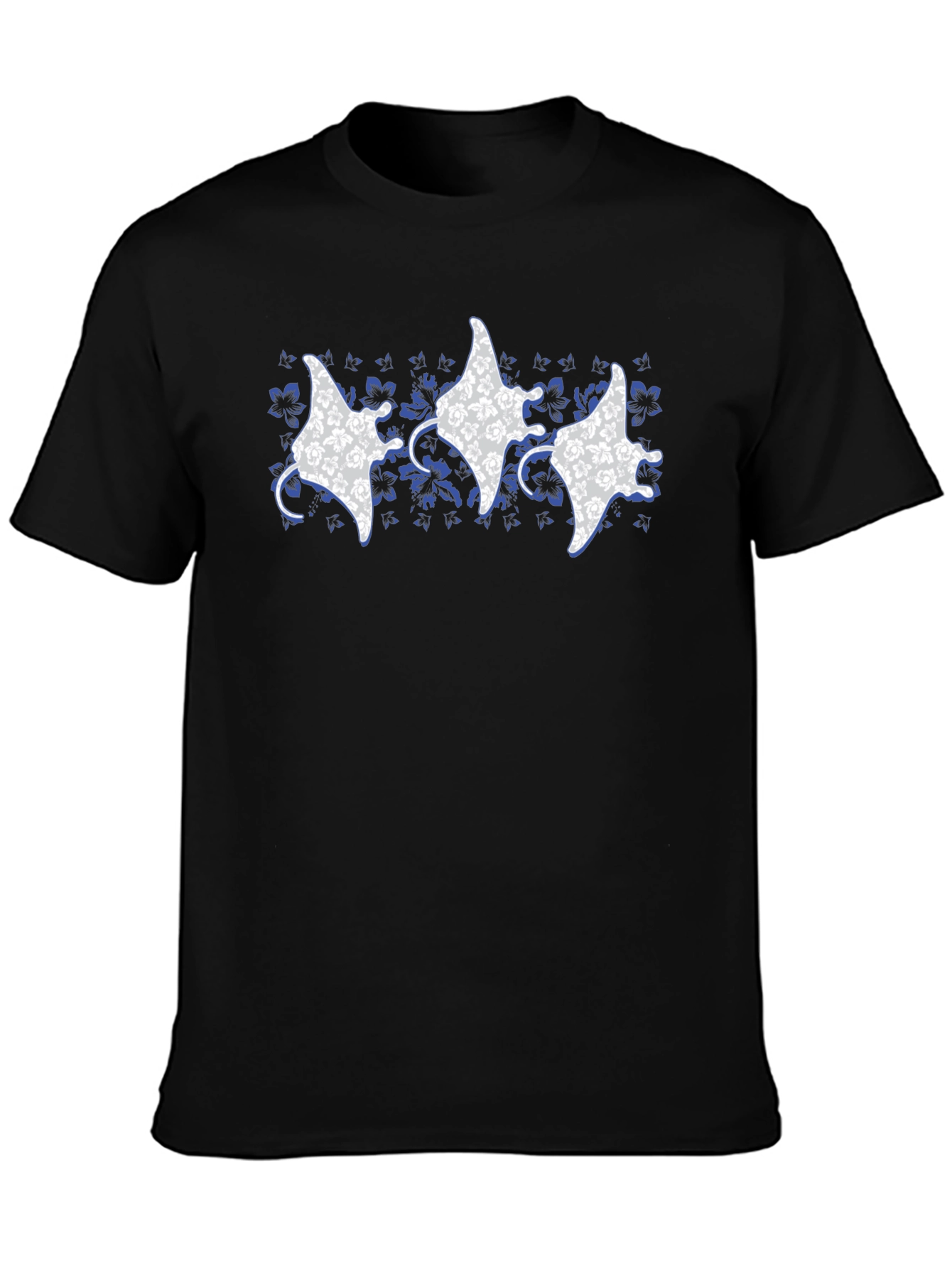 Floral Manta Ray Print Crew Neck T-Shirt