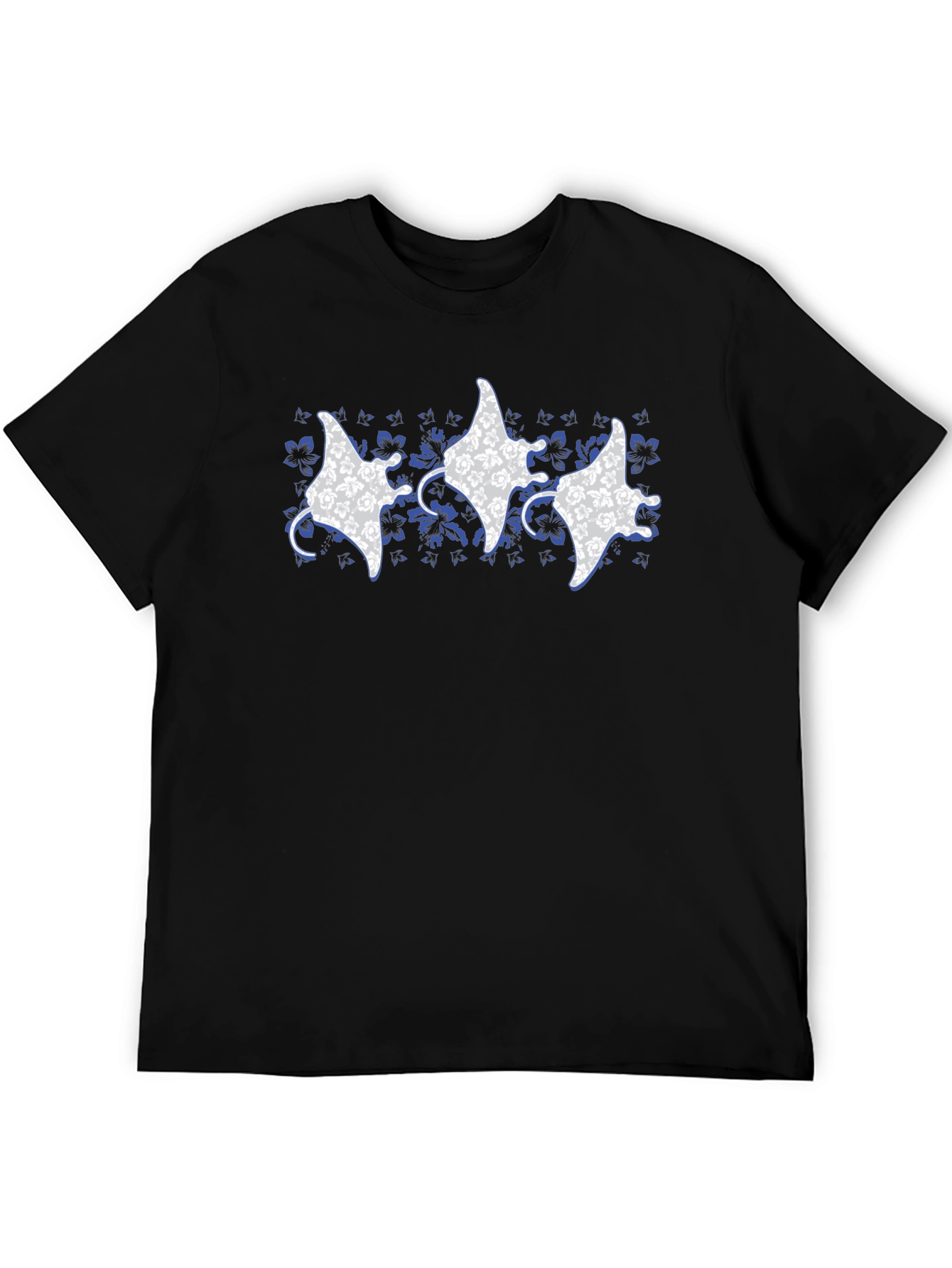 Floral Manta Ray Print Crew Neck T-Shirt