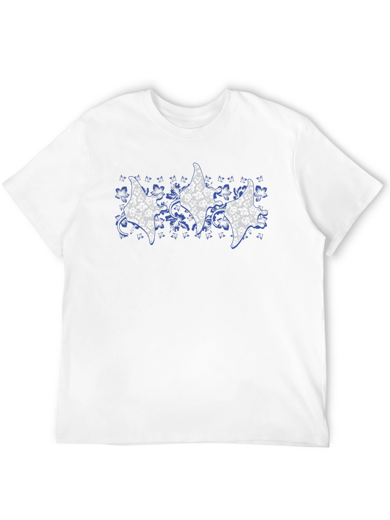 Floral Manta Ray Print Crew Neck T-Shirt