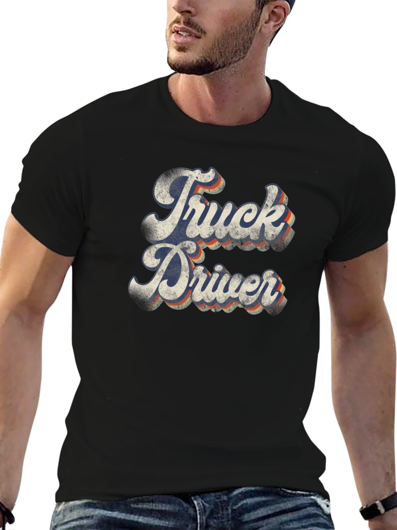 Retro Truck Driver Graphic Tee - Black