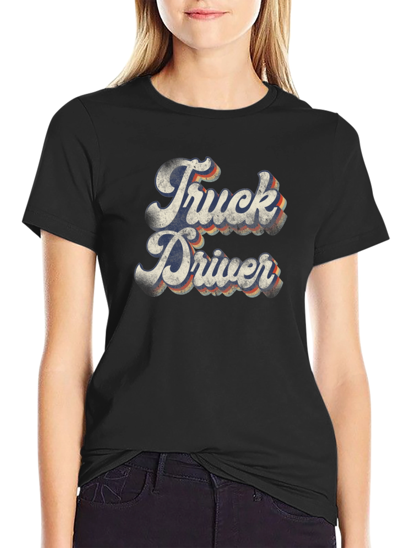 Retro Truck Driver Graphic Tee - Black