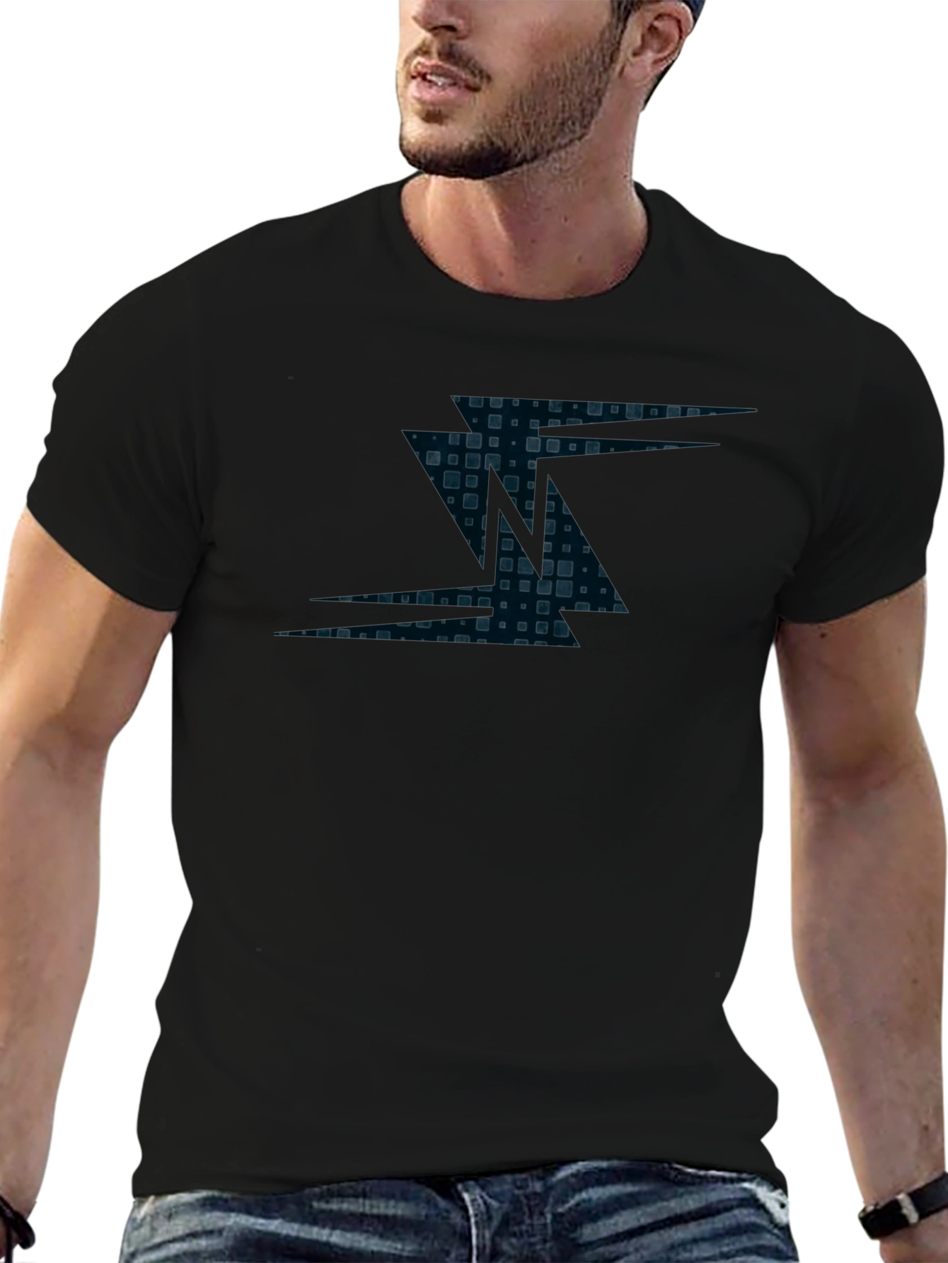 Modern Geometric Print Mens Black T-Shirt