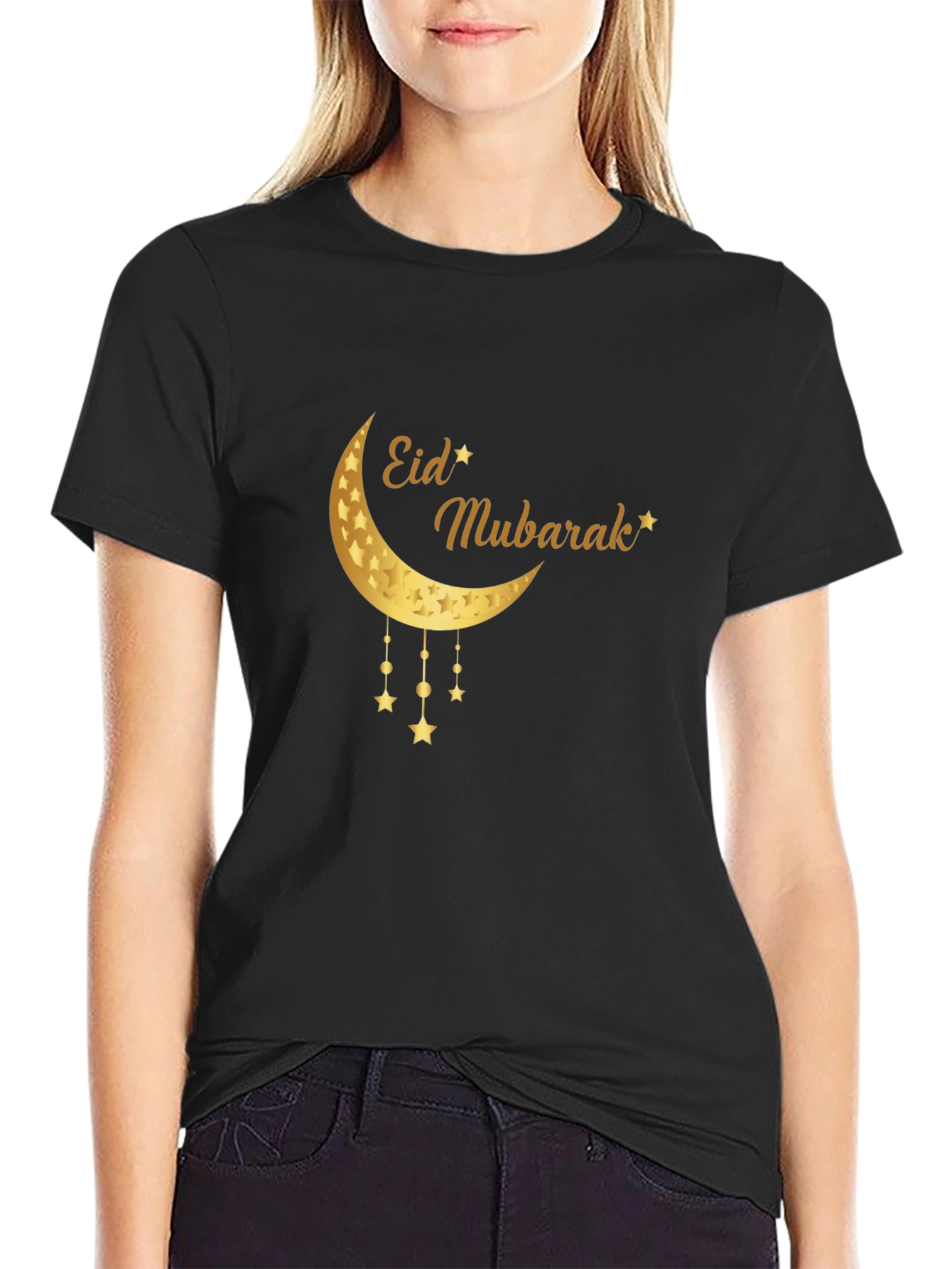 Eid Mubarak Moon & Stars Black T-Shirt