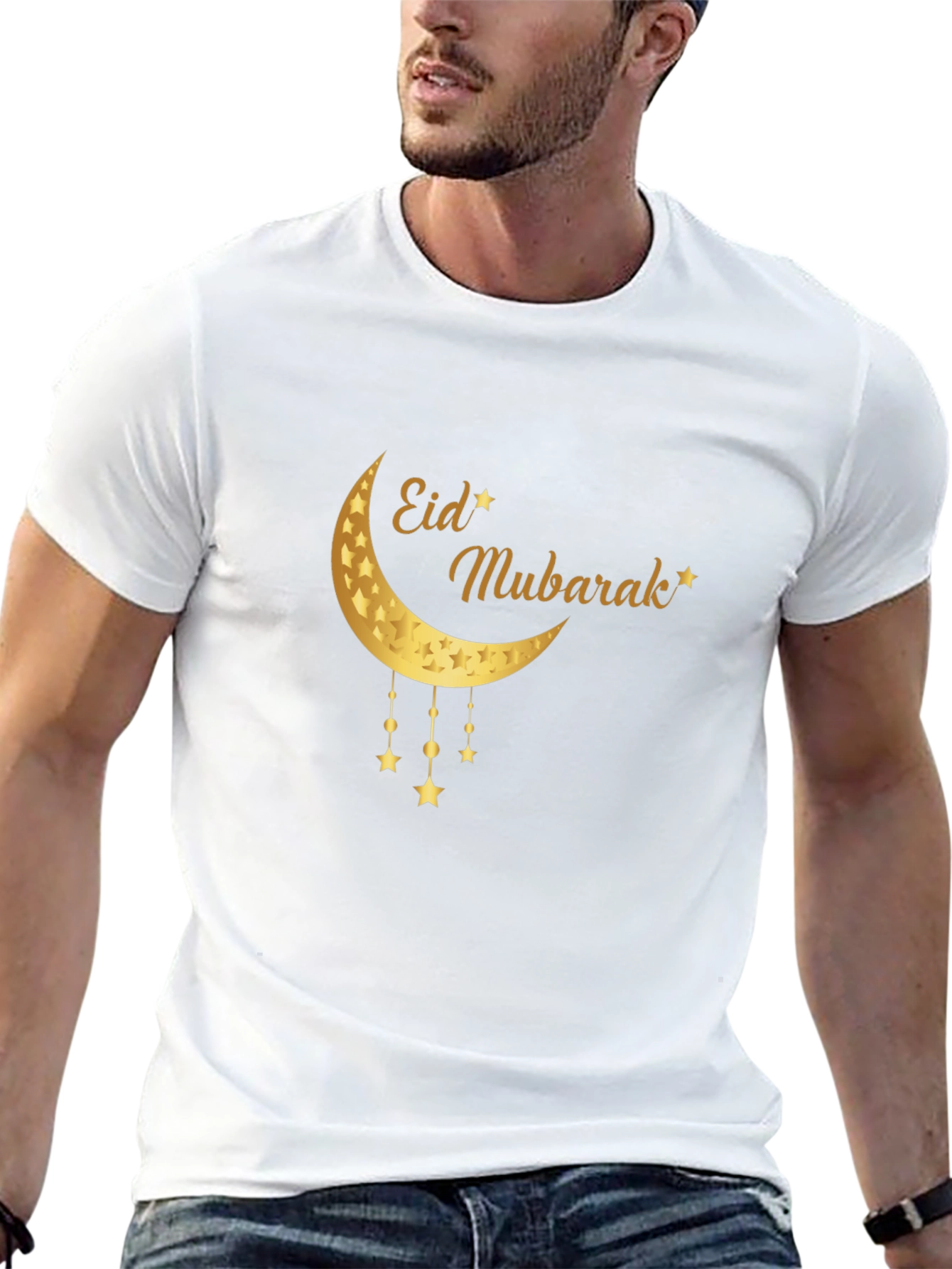 Eid Mubarak Moon & Stars Black T-Shirt