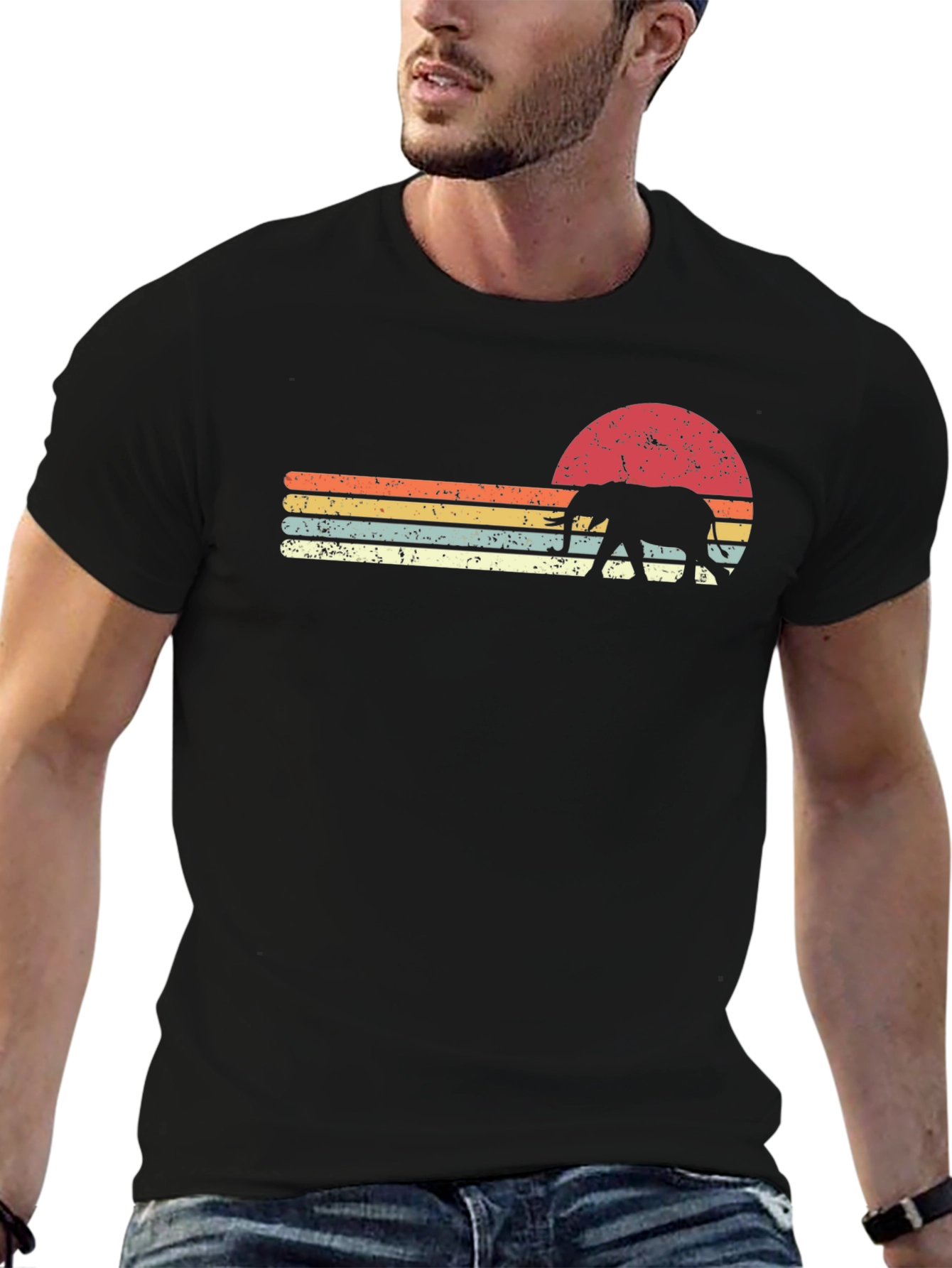 Retro Elephant Sunset Graphic Tee