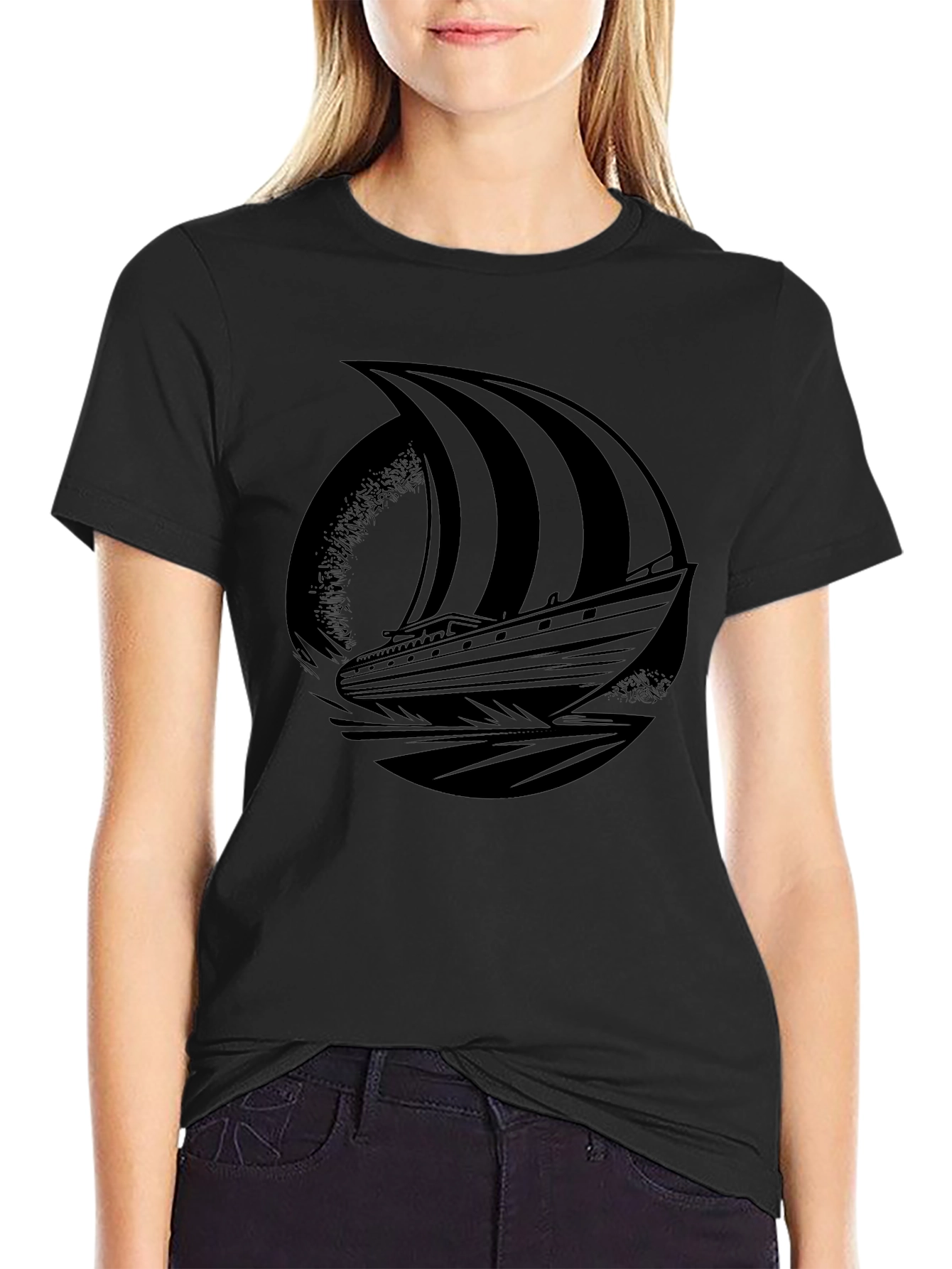 Black Viking Ship Graphic Tee