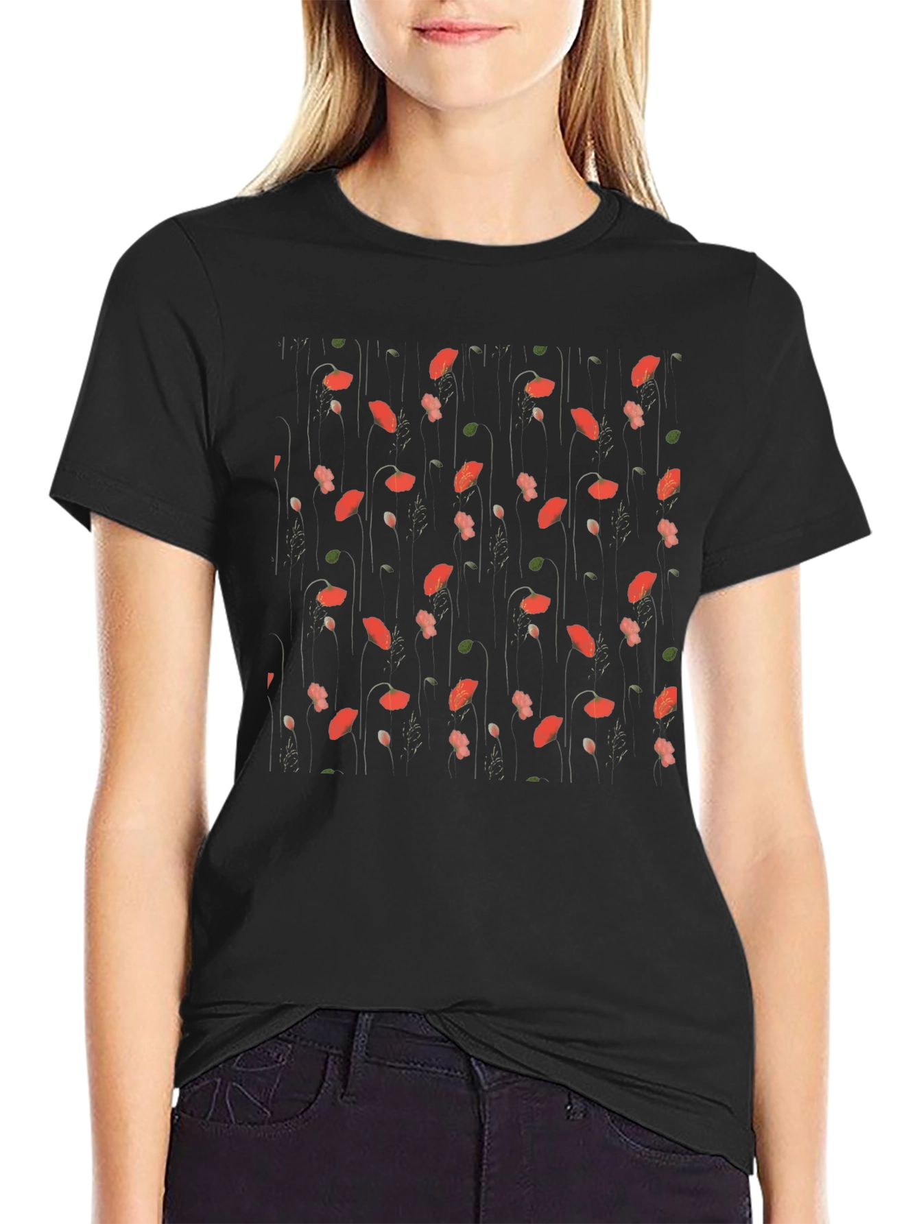 Floral Print Black T-Shirt for Men