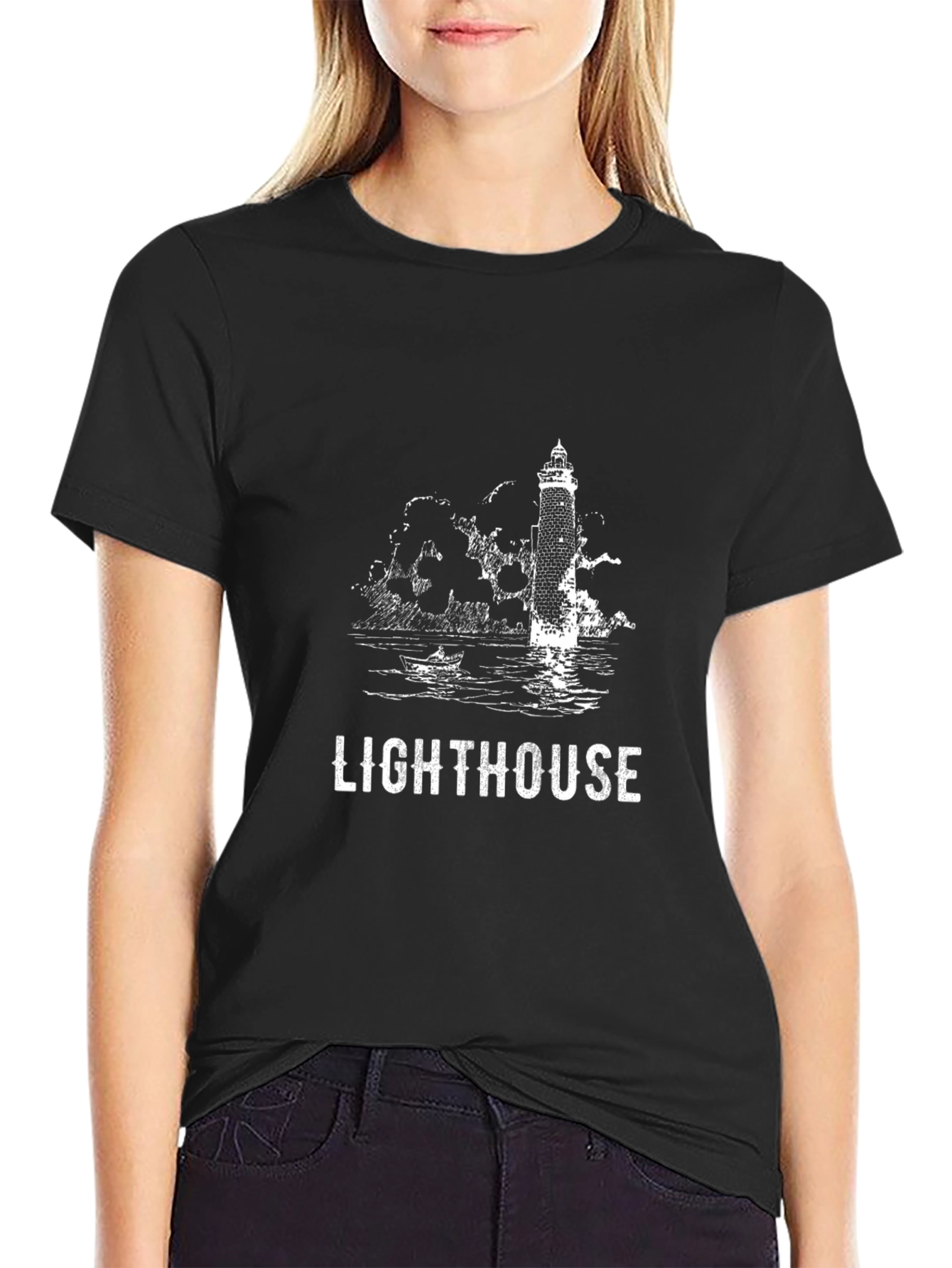 Lighthouse Graphic Tee - Mens Black Cotton T-Shirt