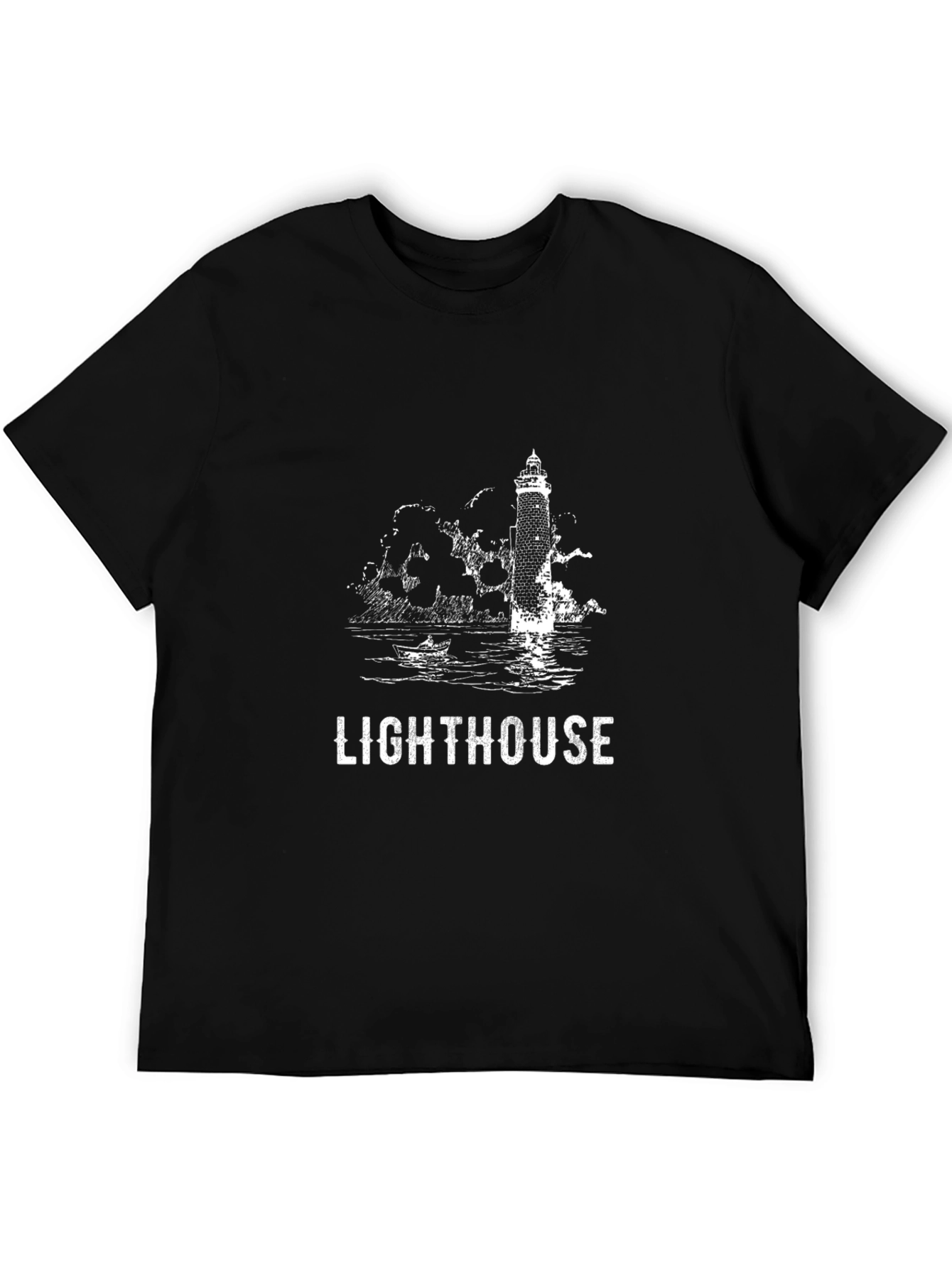 Lighthouse Graphic Tee - Mens Black Cotton T-Shirt