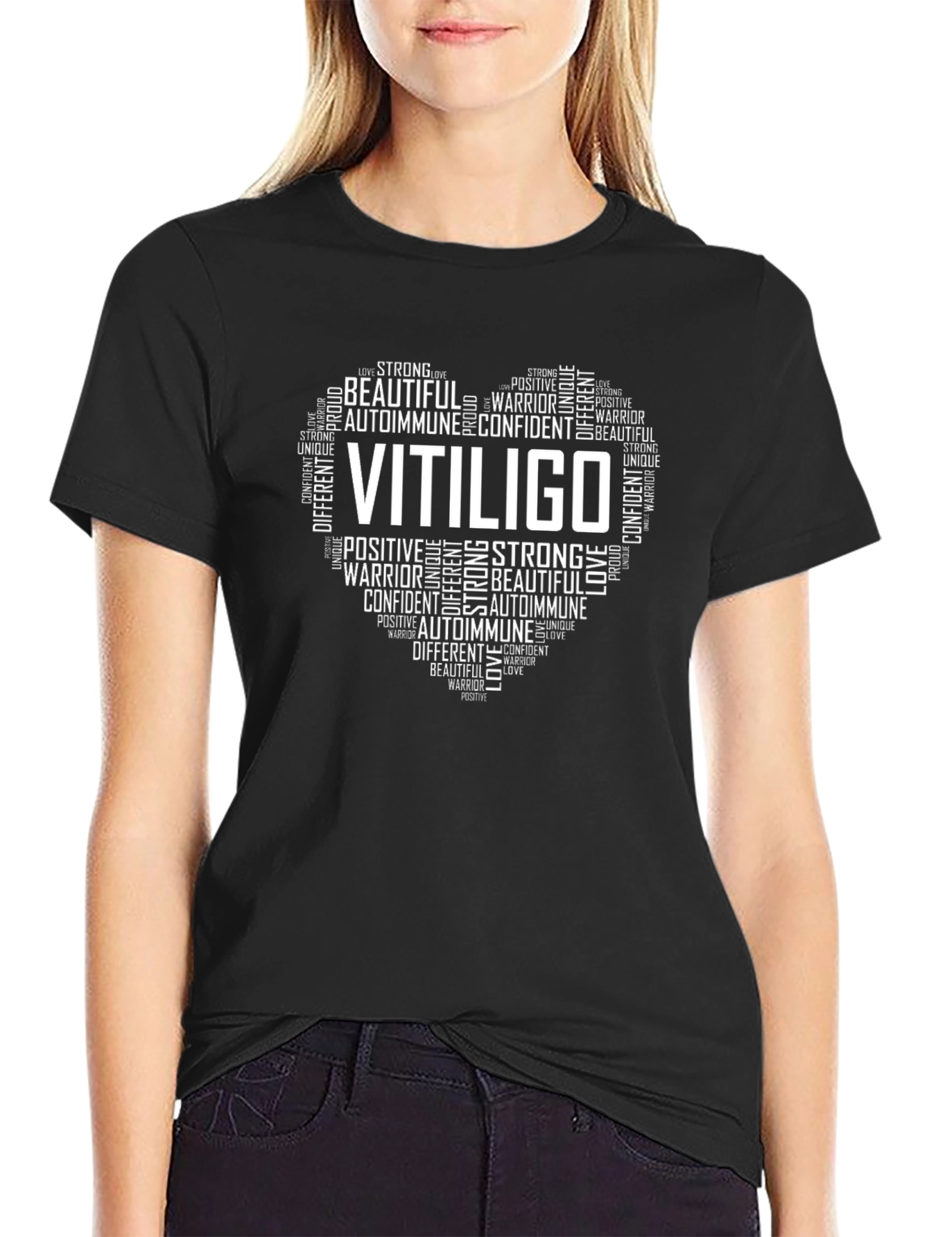 Vitiligo Awareness Heart Word Art T-Shirt