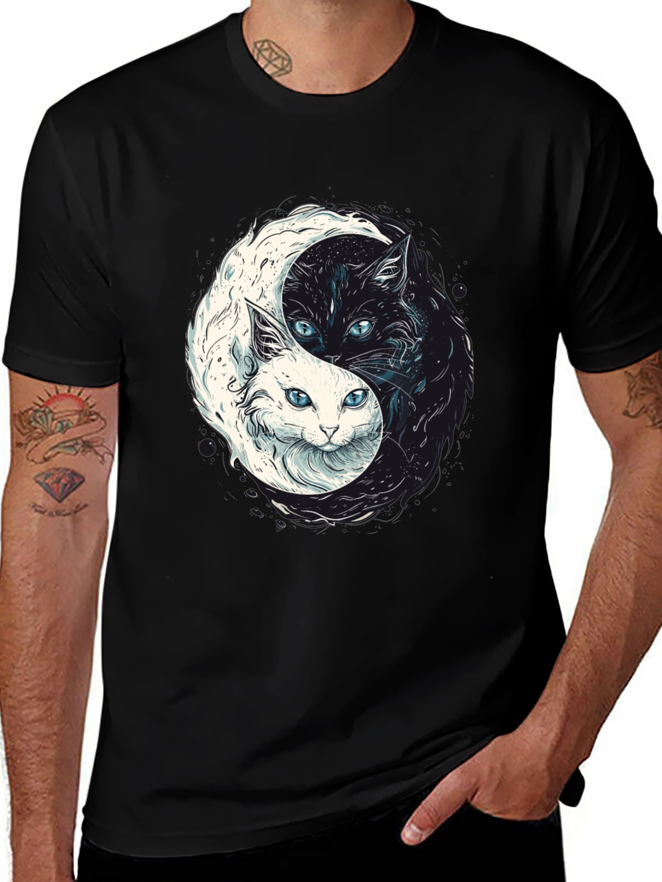 Yin Yang Cats Graphic Tee - Balance & Style!