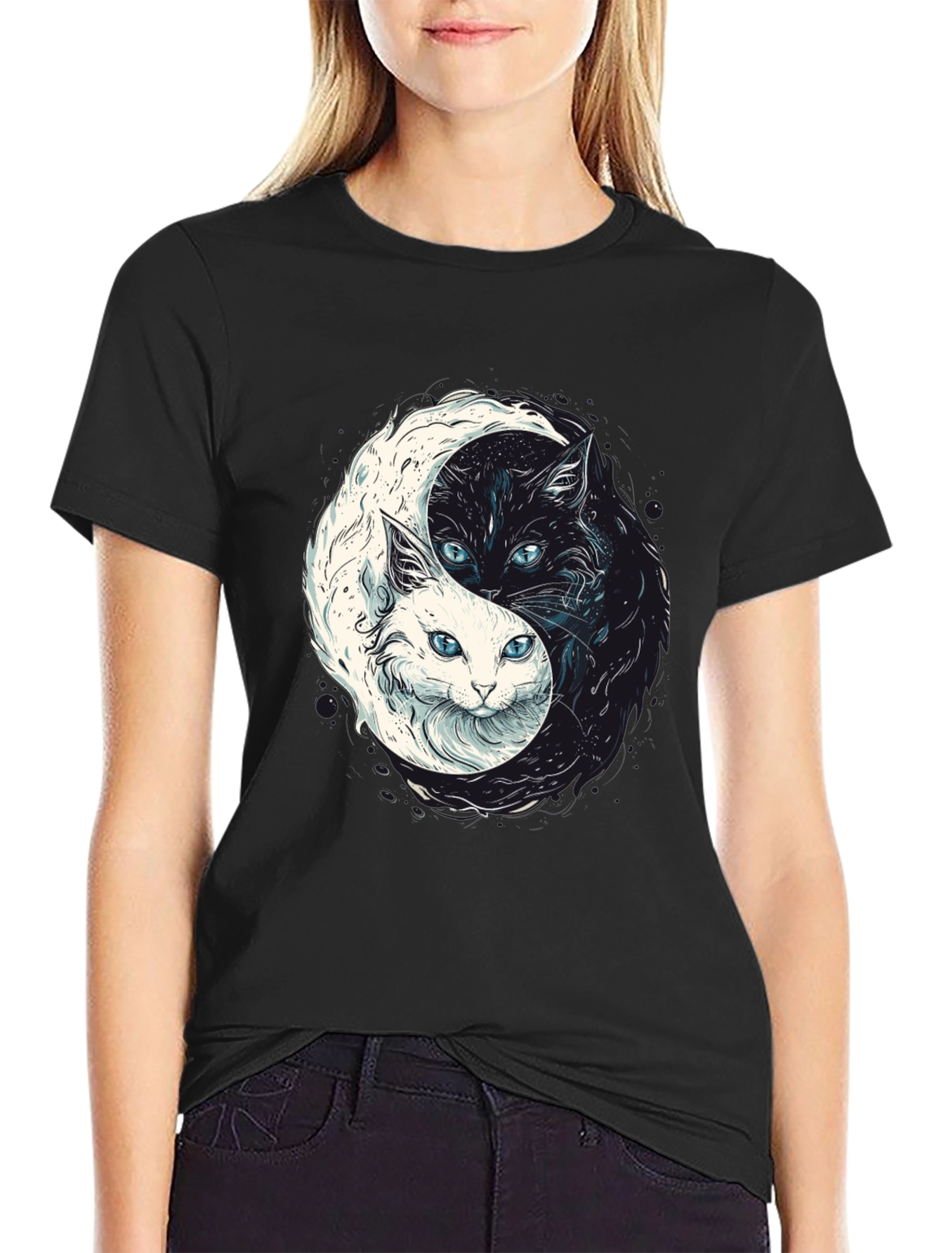 Yin Yang Cats Graphic Tee - Balance & Style!