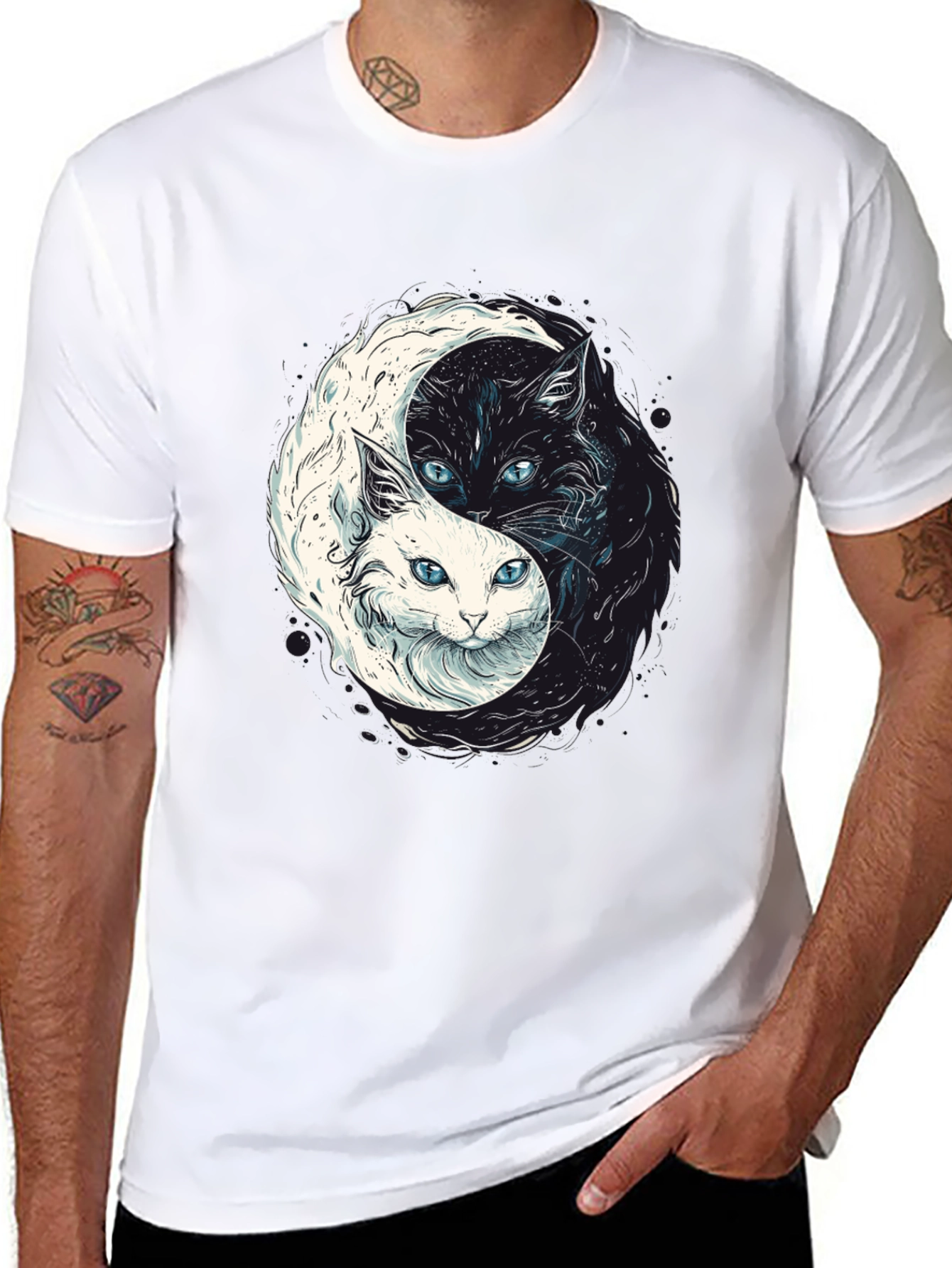 Yin Yang Cats Graphic Tee - Balance & Style!