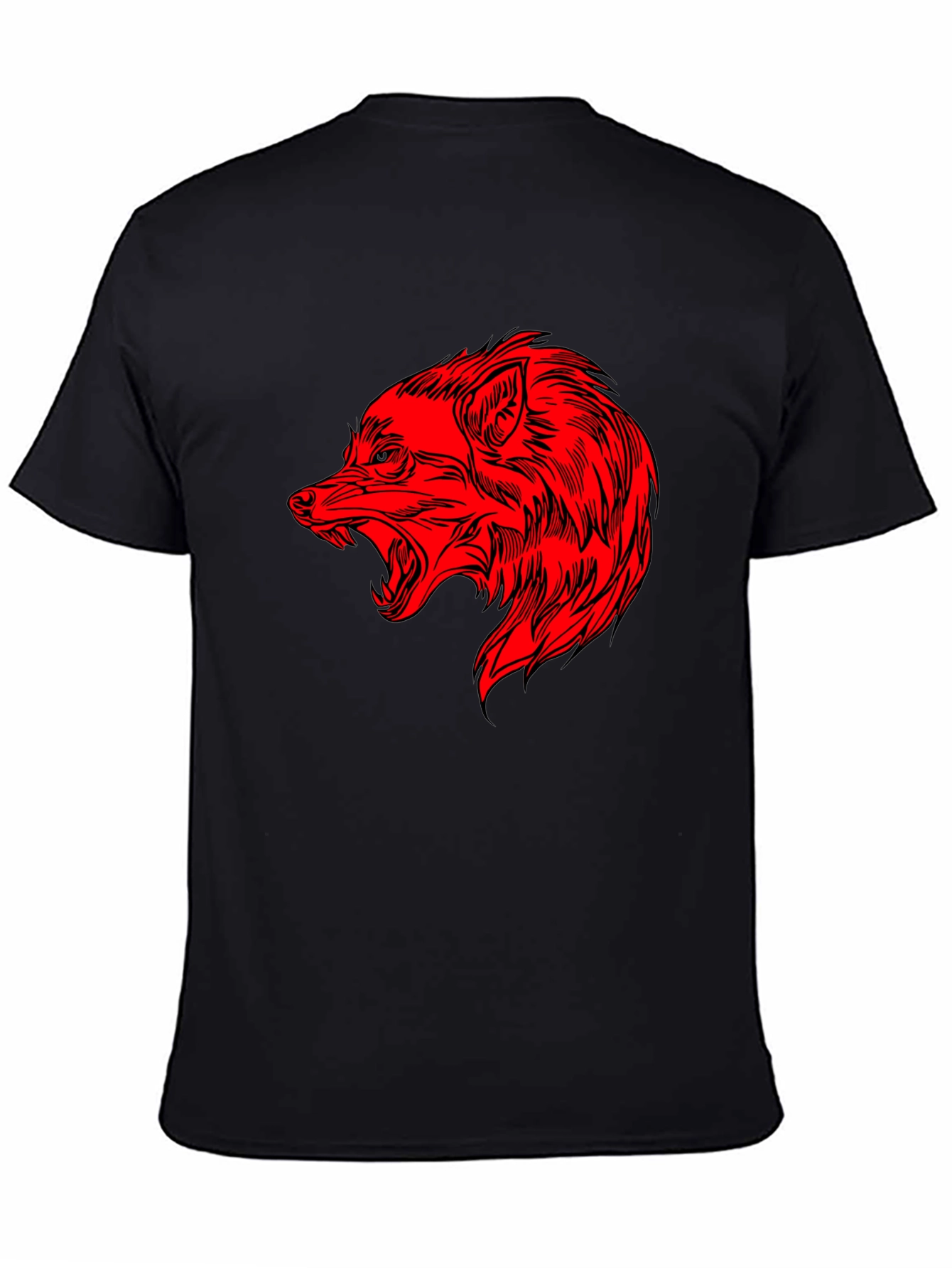 Mens Black T-Shirt with Red Wolf Graphic