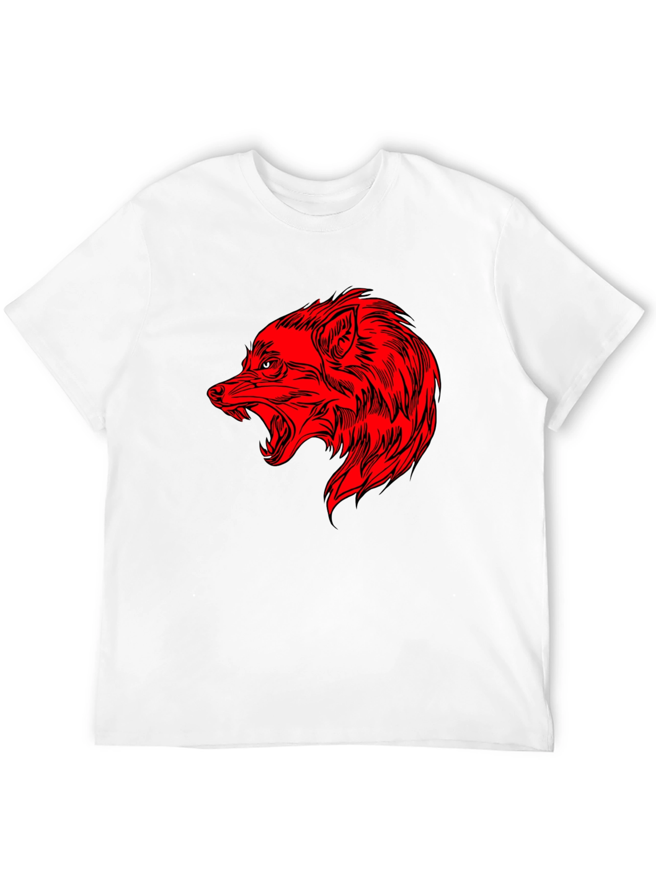 Mens Black T-Shirt with Red Wolf Graphic