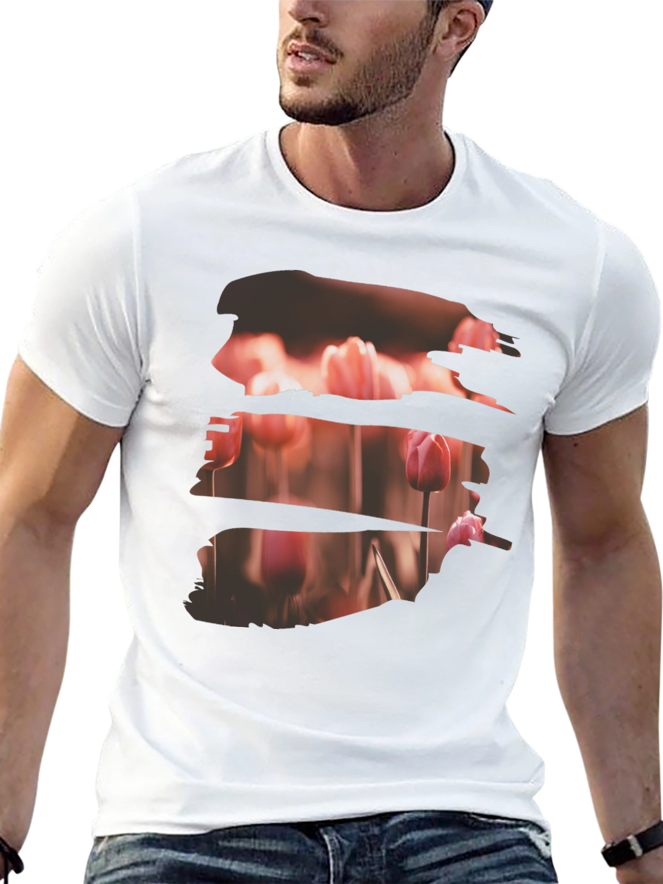 Tulip Field Print Black T-Shirt