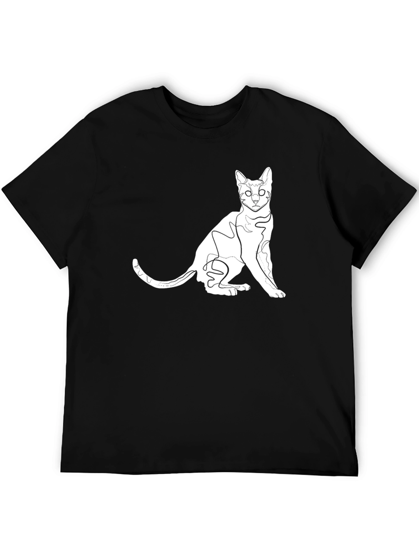 Stylish Black Cat Outline Graphic Tee