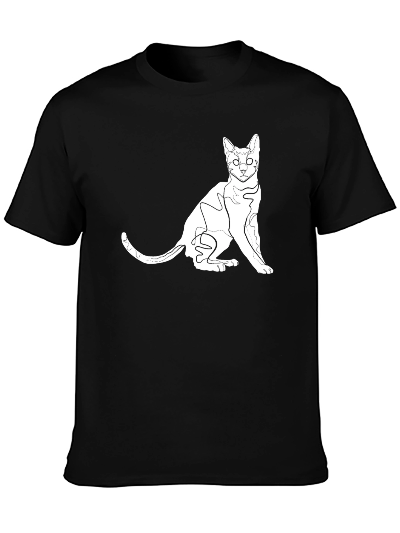 Stylish Black Cat Outline Graphic Tee