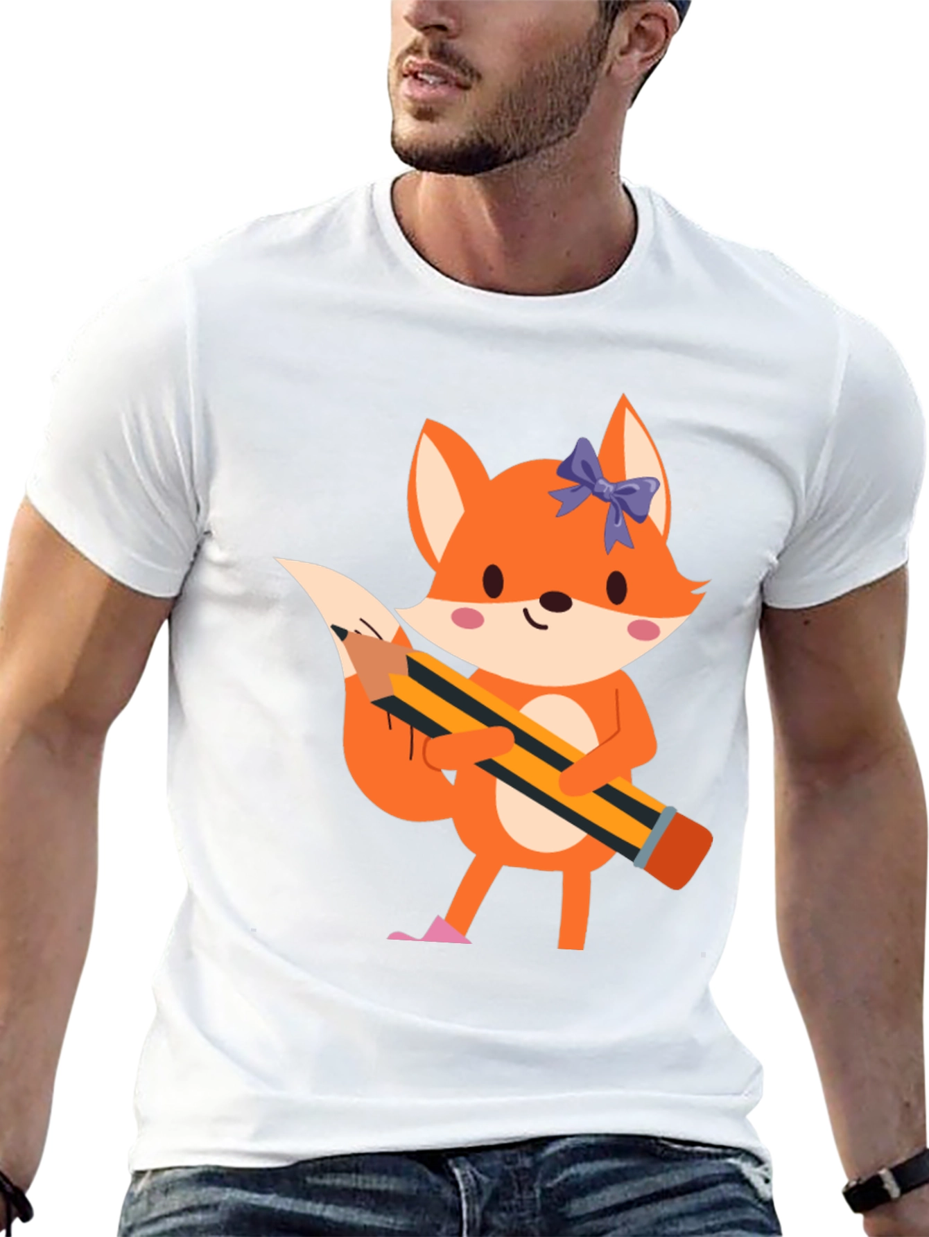 Fox with Pencil Graphic Tee - Black