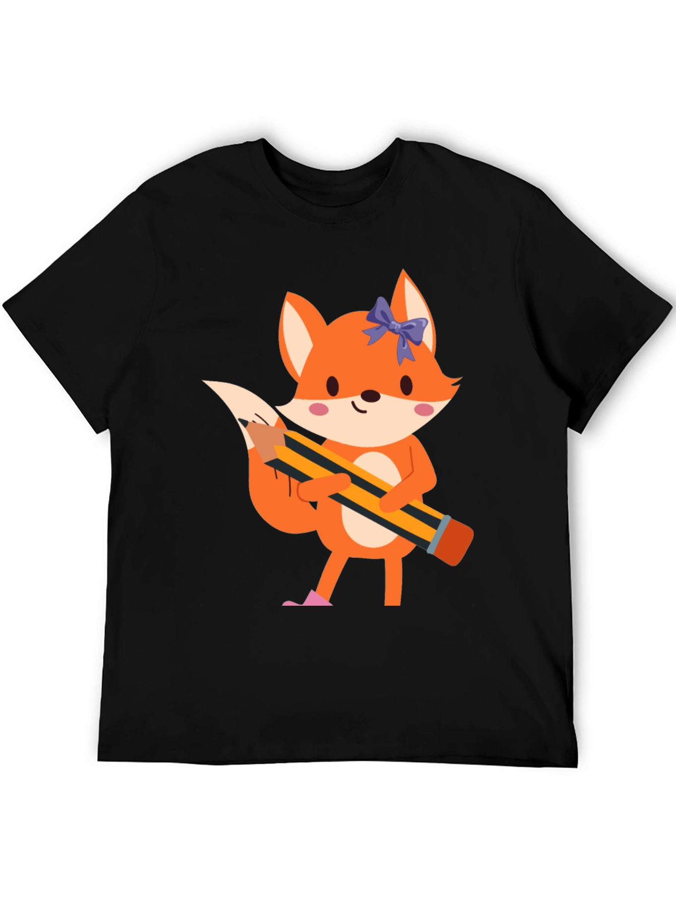 Fox with Pencil Graphic Tee - Black