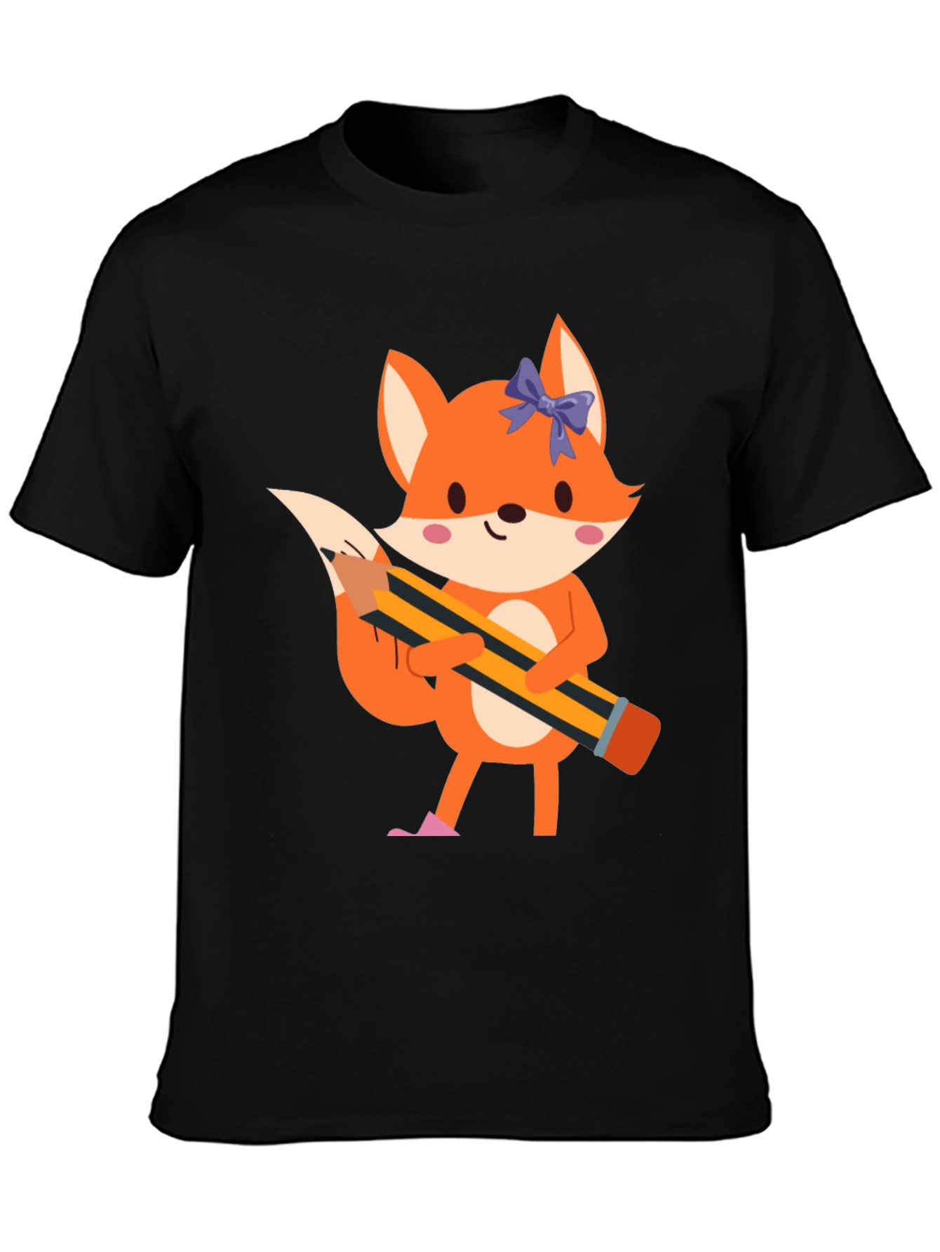 Fox with Pencil Graphic Tee - Black