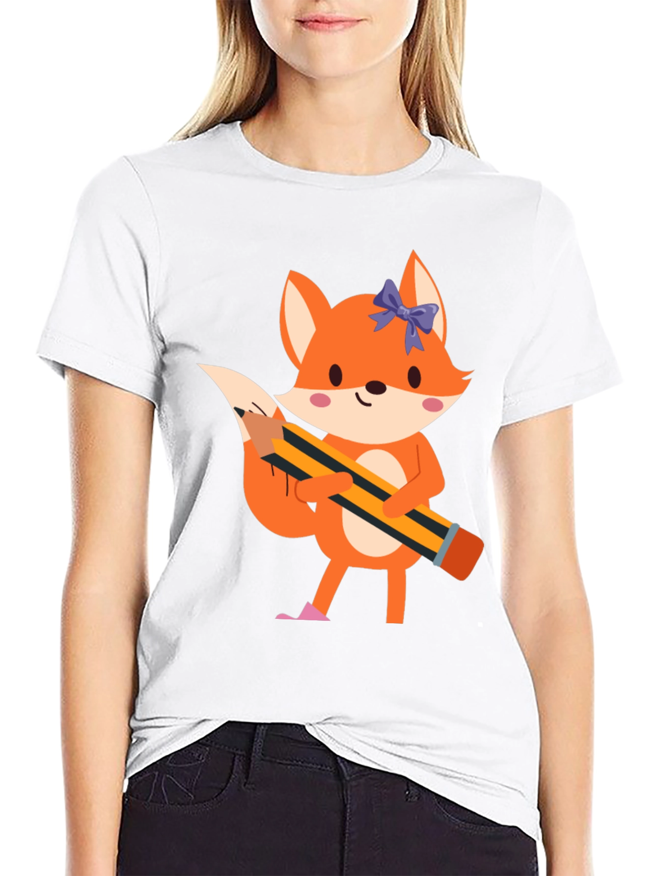 Fox with Pencil Graphic Tee - Black