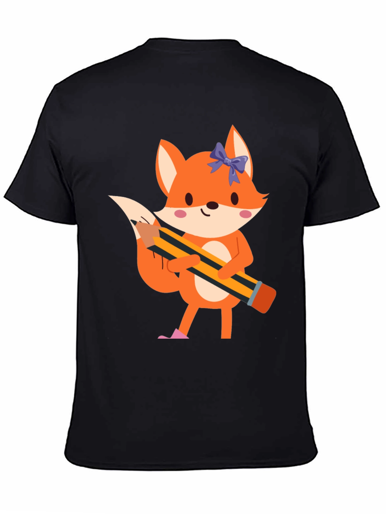 Fox with Pencil Graphic Tee - Black