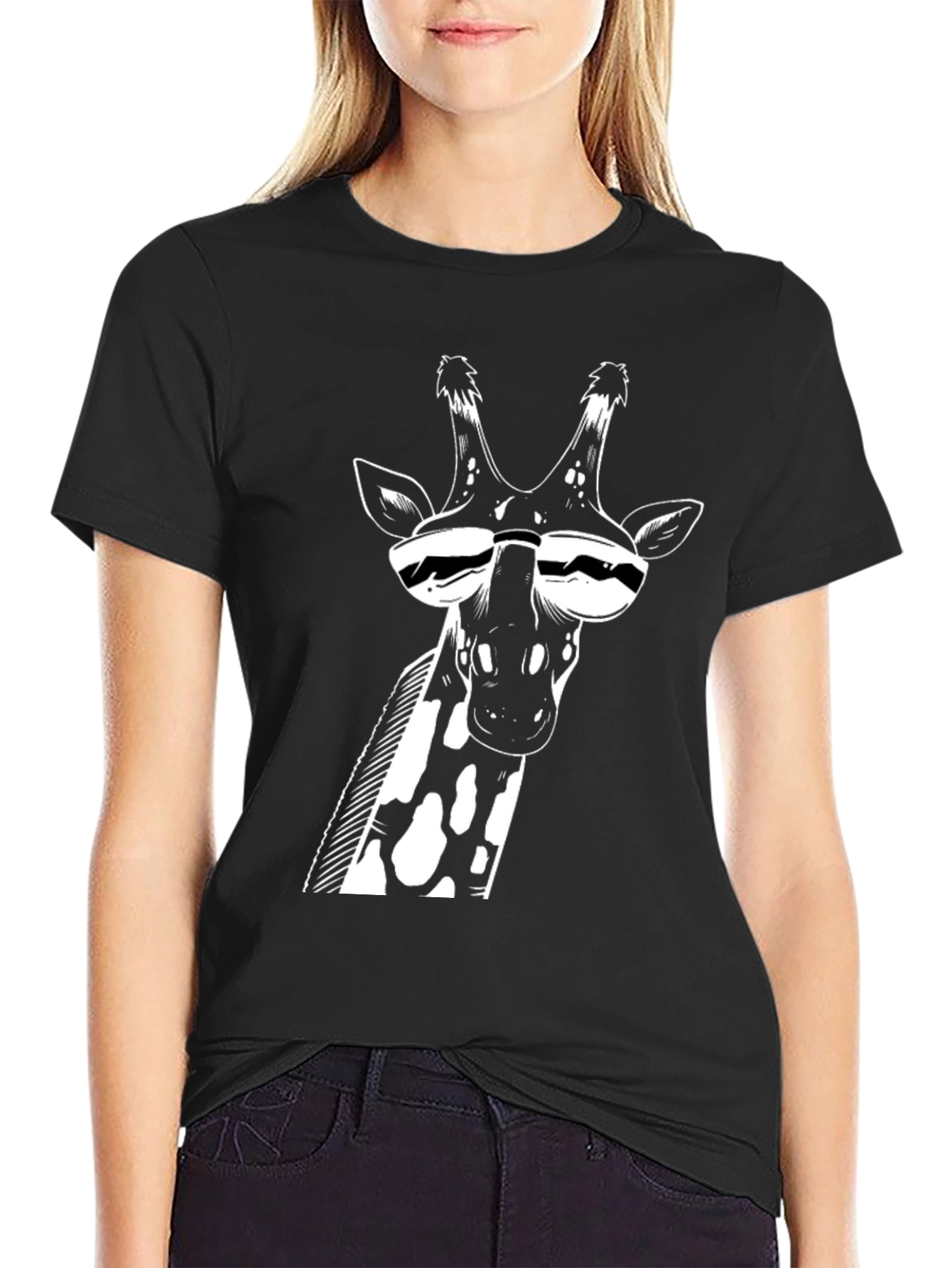 Cool Giraffe Graphic Tee - Black Cotton T-Shirt