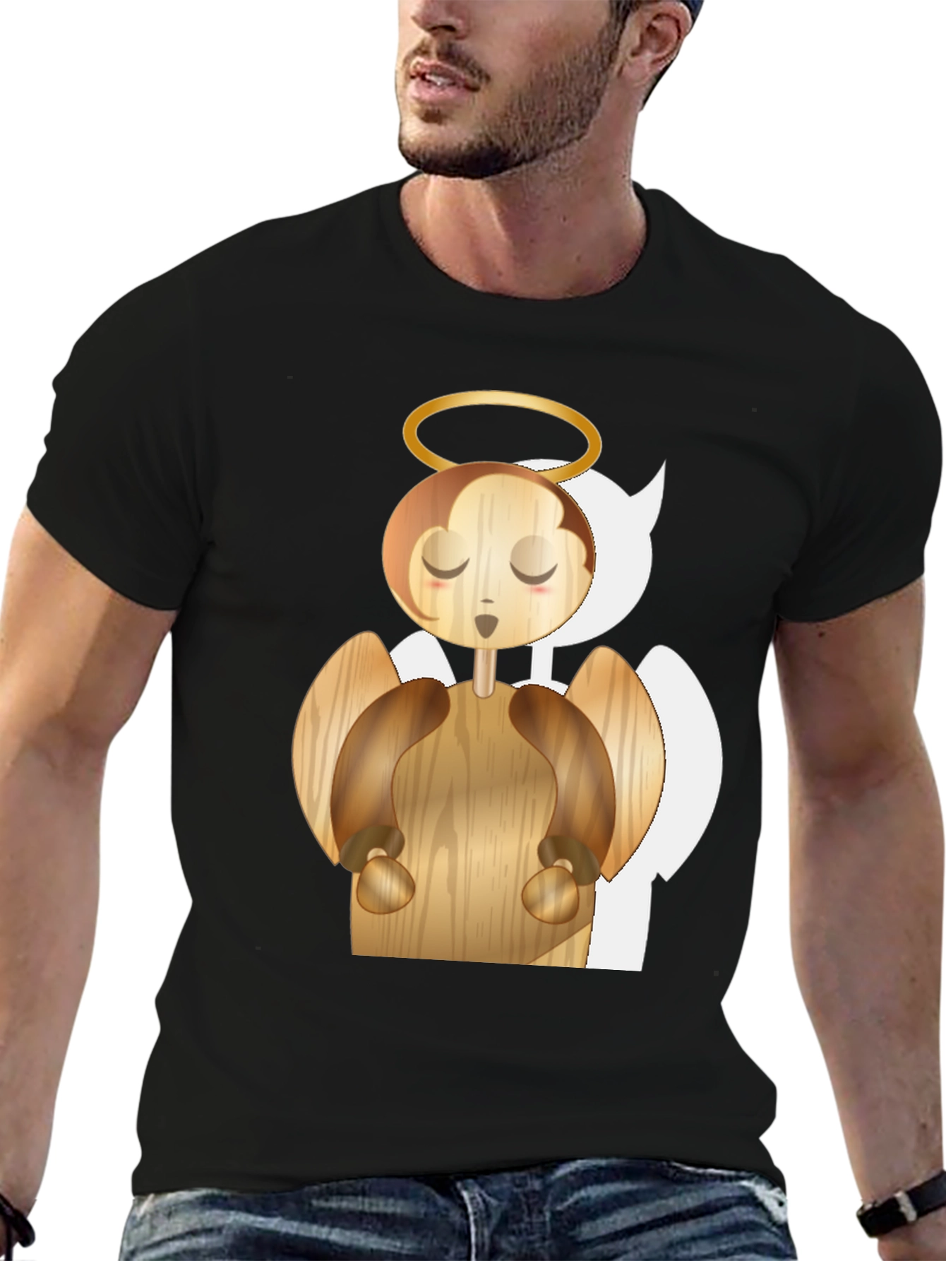 Angel Graphic Tee - Whimsical Wood Design