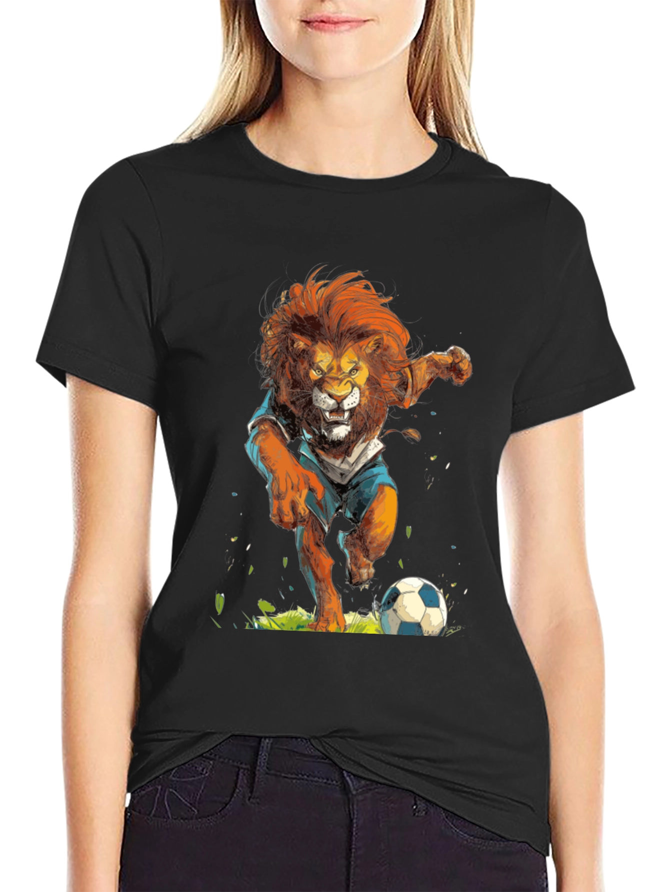 Lion Soccer T-Shirt - Black Graphic Tee