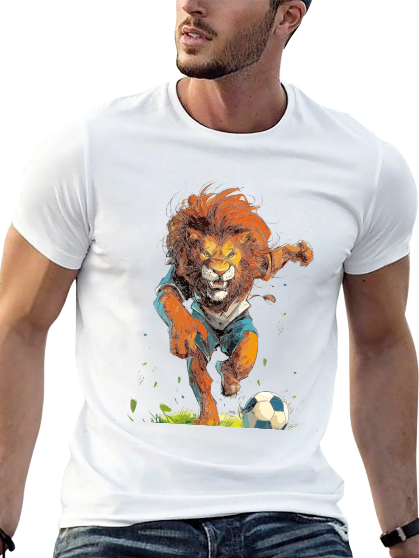 Lion Soccer T-Shirt - Black Graphic Tee