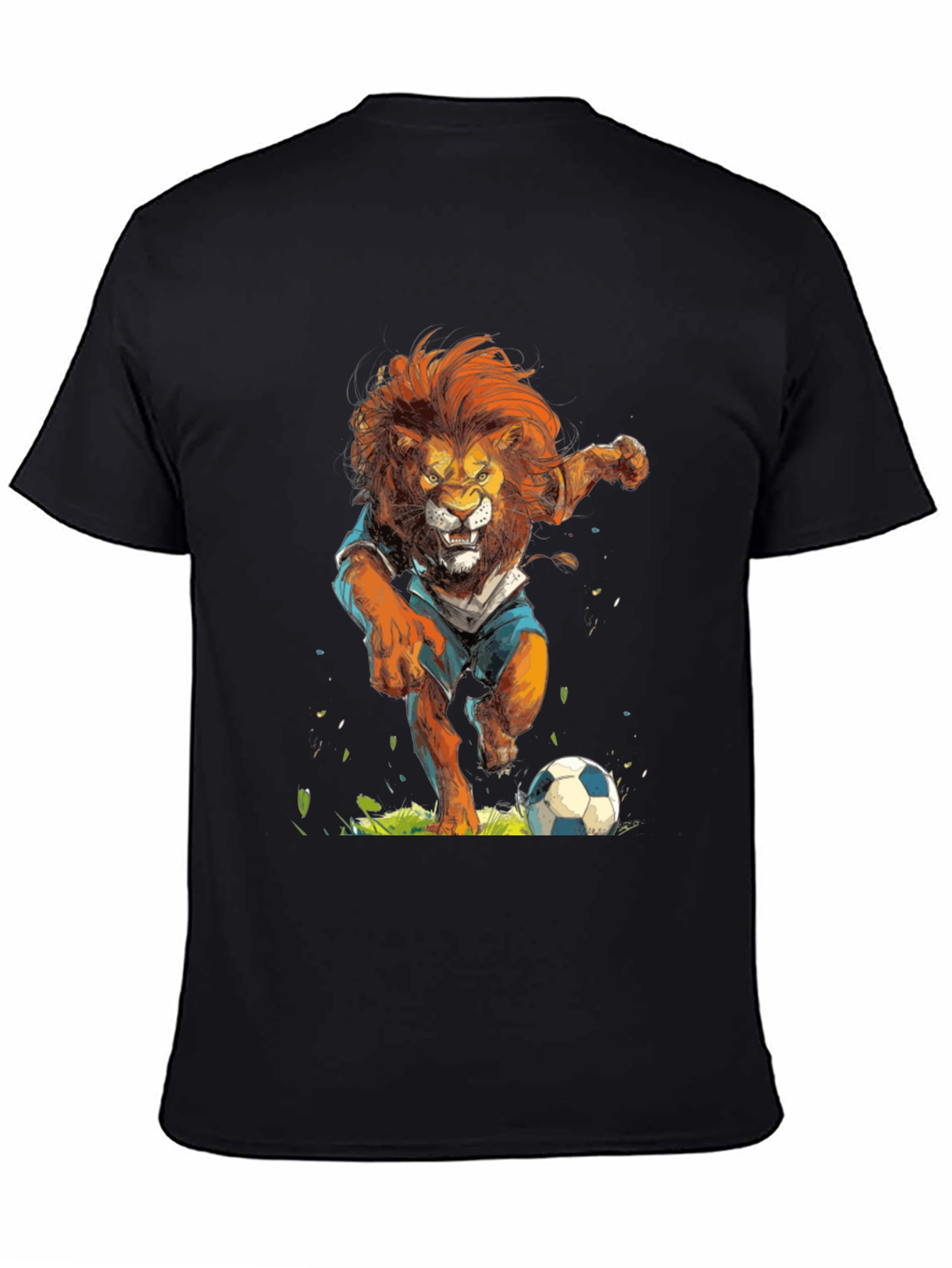 Lion Soccer T-Shirt - Black Graphic Tee