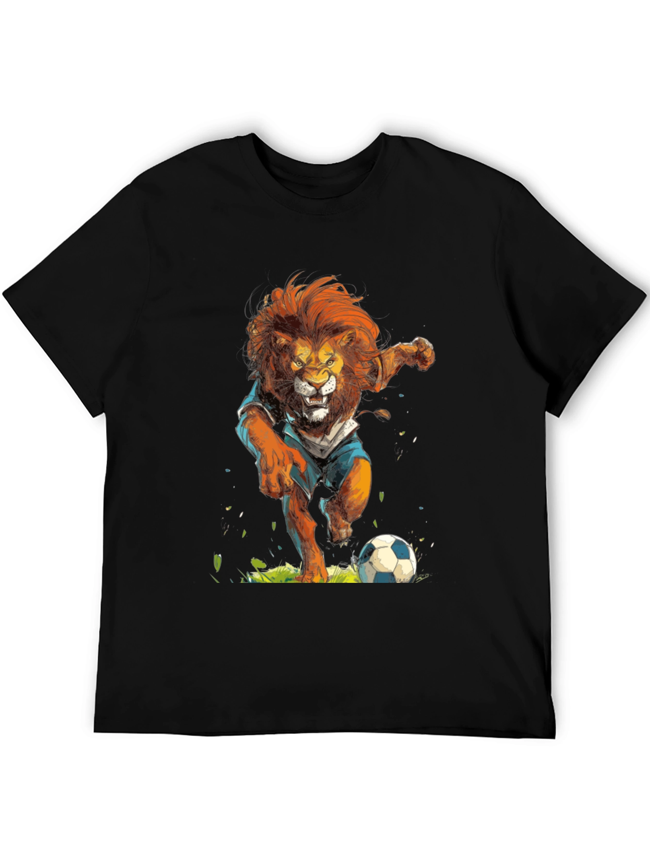Lion Soccer T-Shirt - Black Graphic Tee