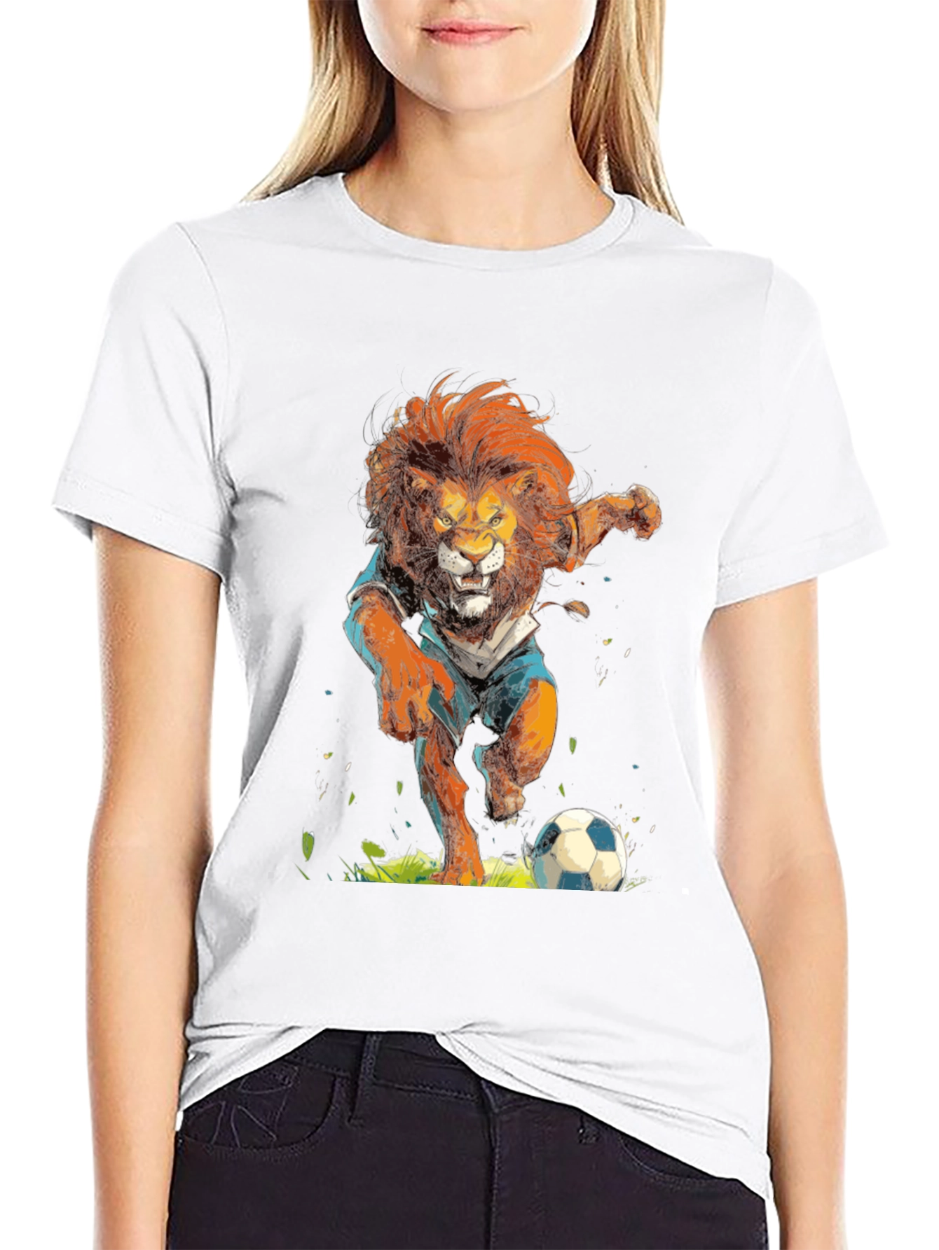 Lion Soccer T-Shirt - Black Graphic Tee
