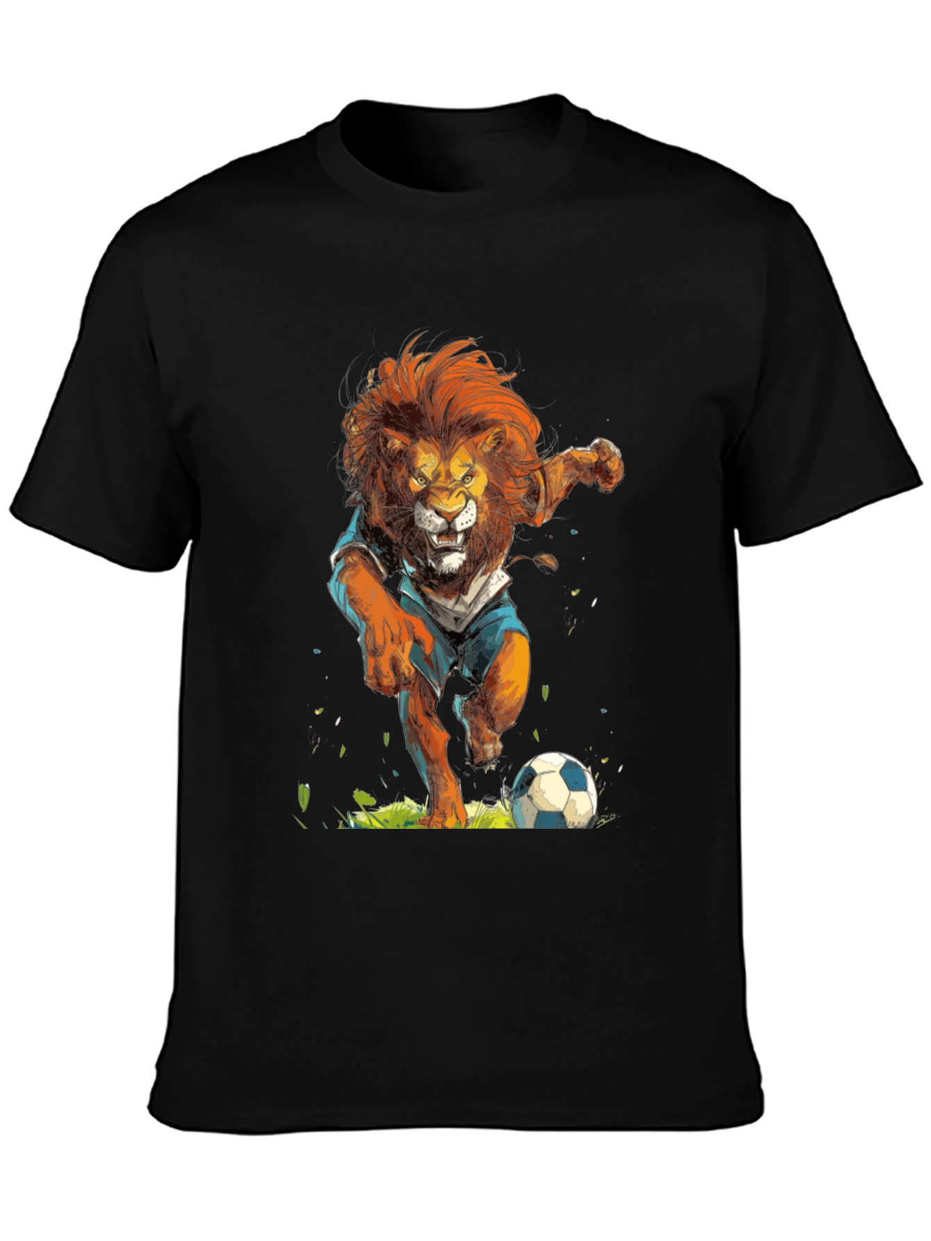 Lion Soccer T-Shirt - Black Graphic Tee