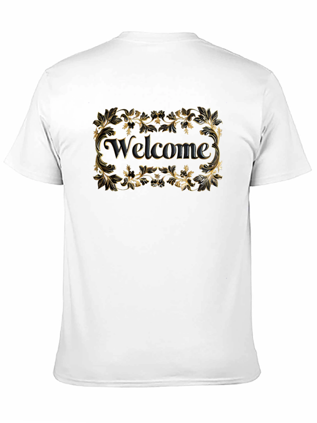 Welcome Black T-Shirt Gold Floral