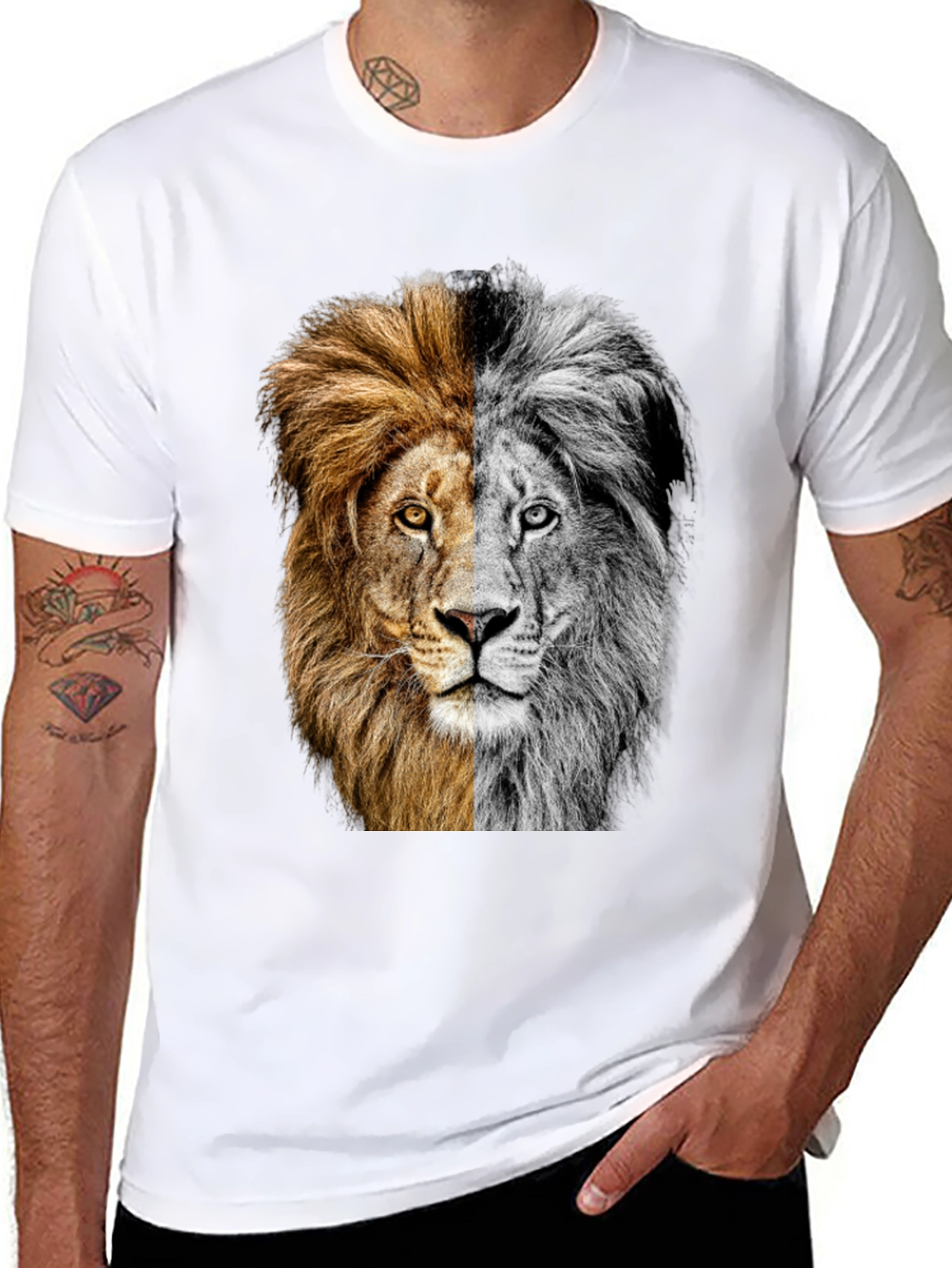 Two-Faced Lion Graphic Tee - Bold Animal Print