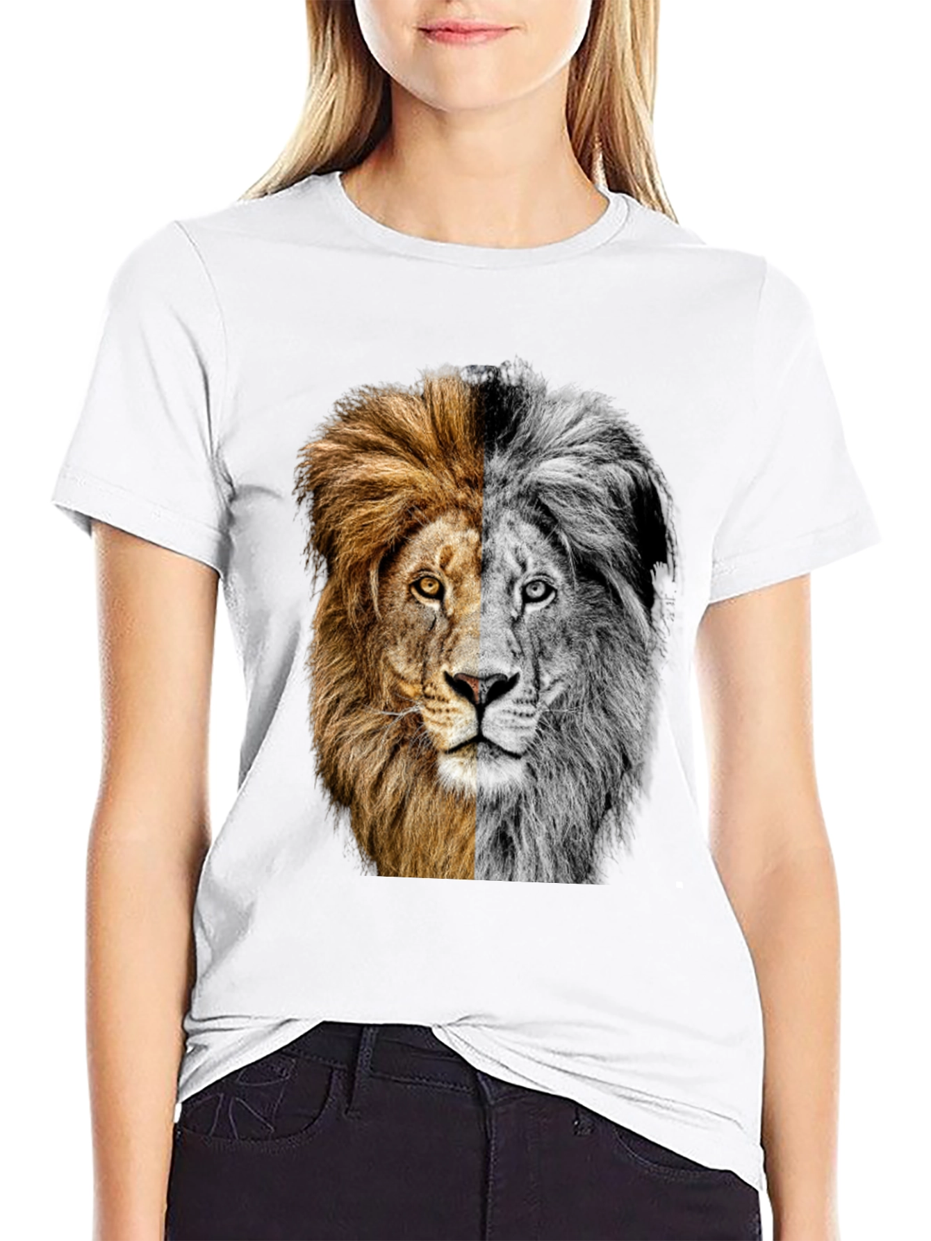 Two-Faced Lion Graphic Tee - Bold Animal Print