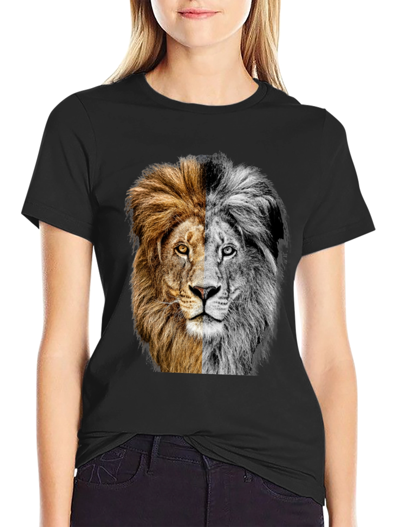 Two-Faced Lion Graphic Tee - Bold Animal Print