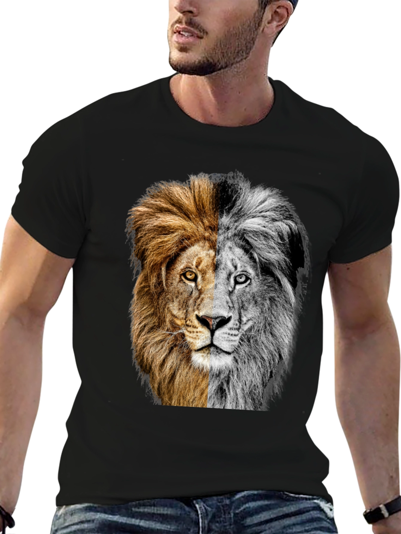Two-Faced Lion Graphic Tee - Bold Animal Print