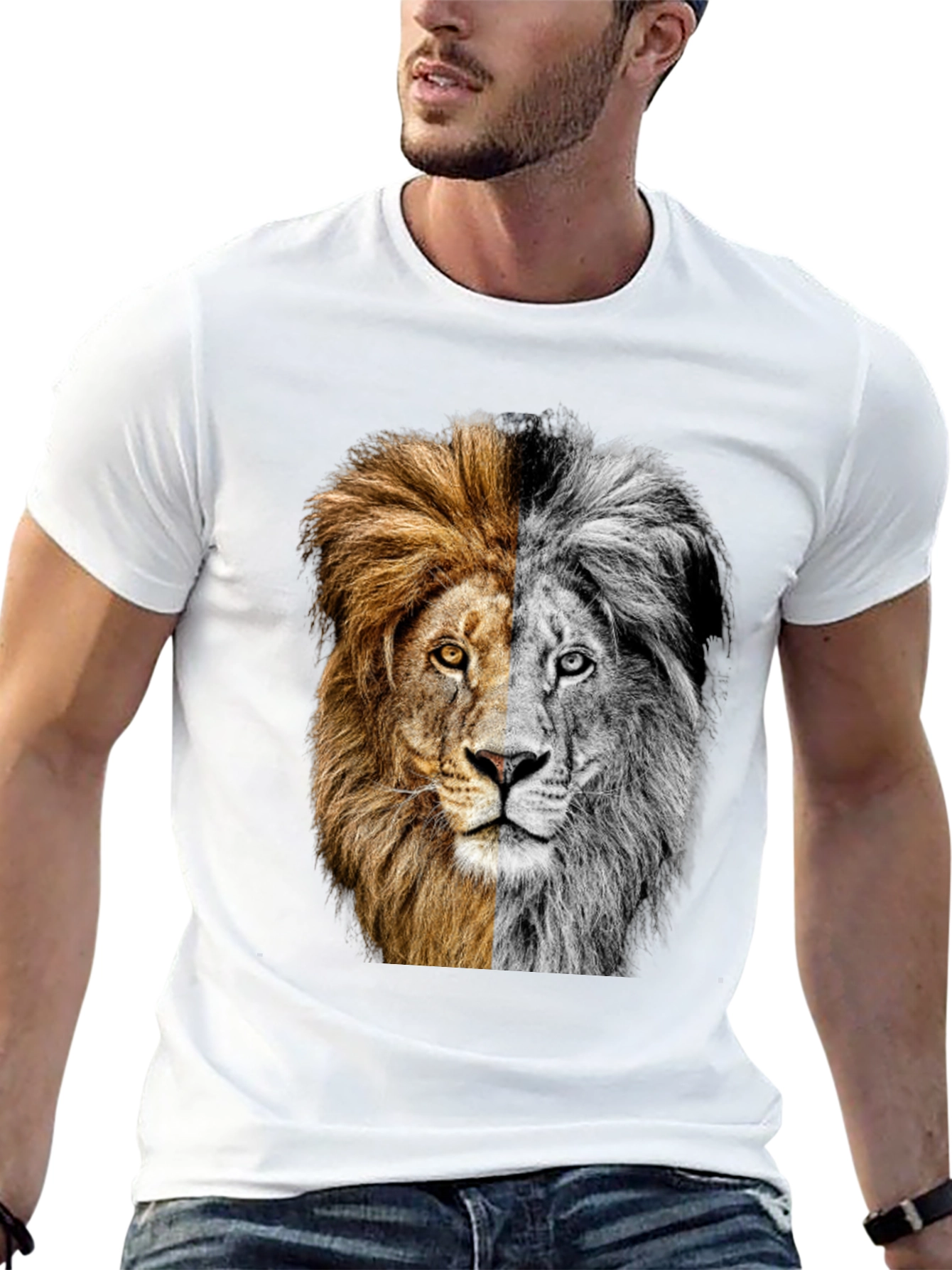Two-Faced Lion Graphic Tee - Bold Animal Print
