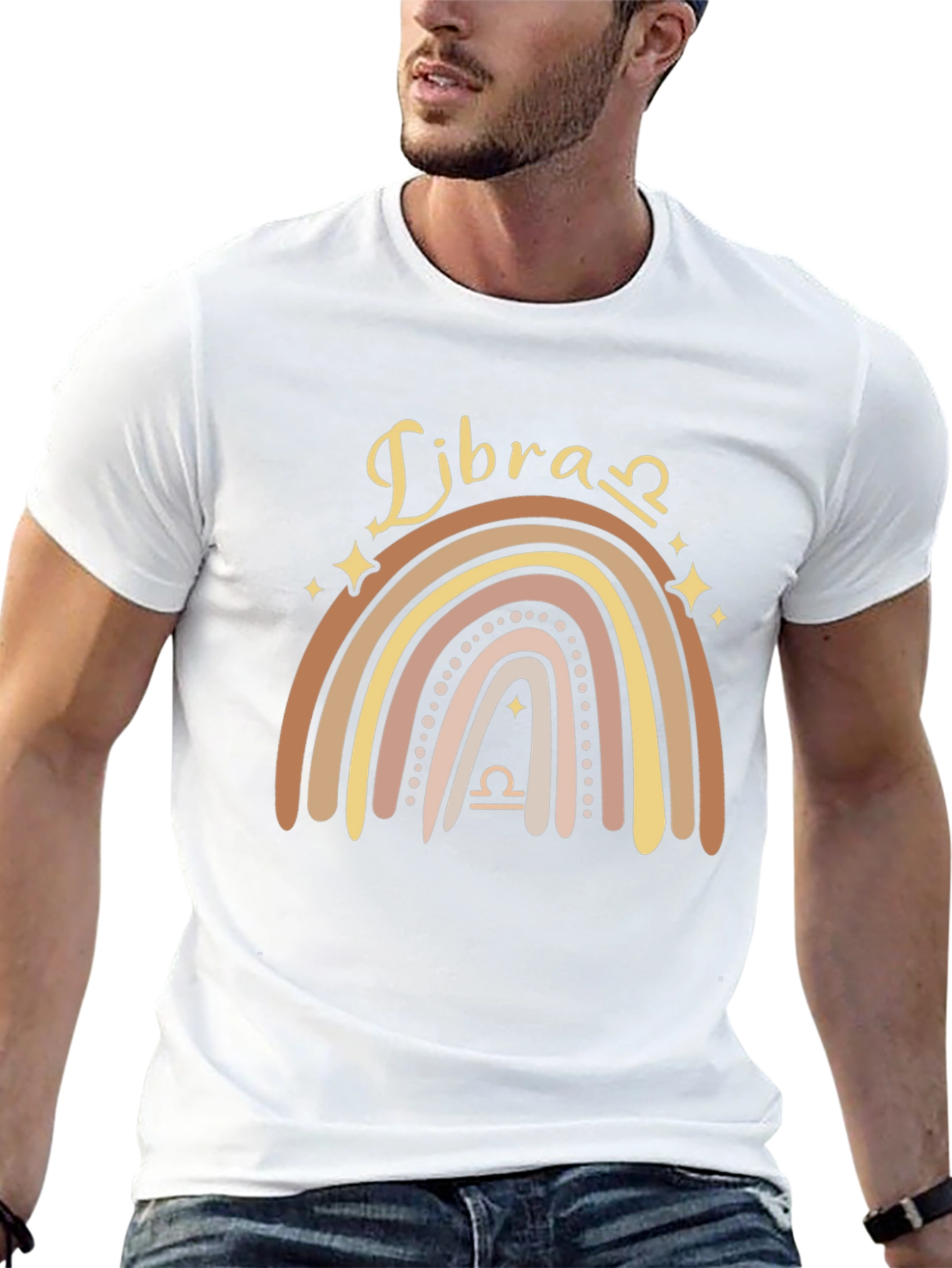 Libra Zodiac Rainbow Graphic Tee - Black