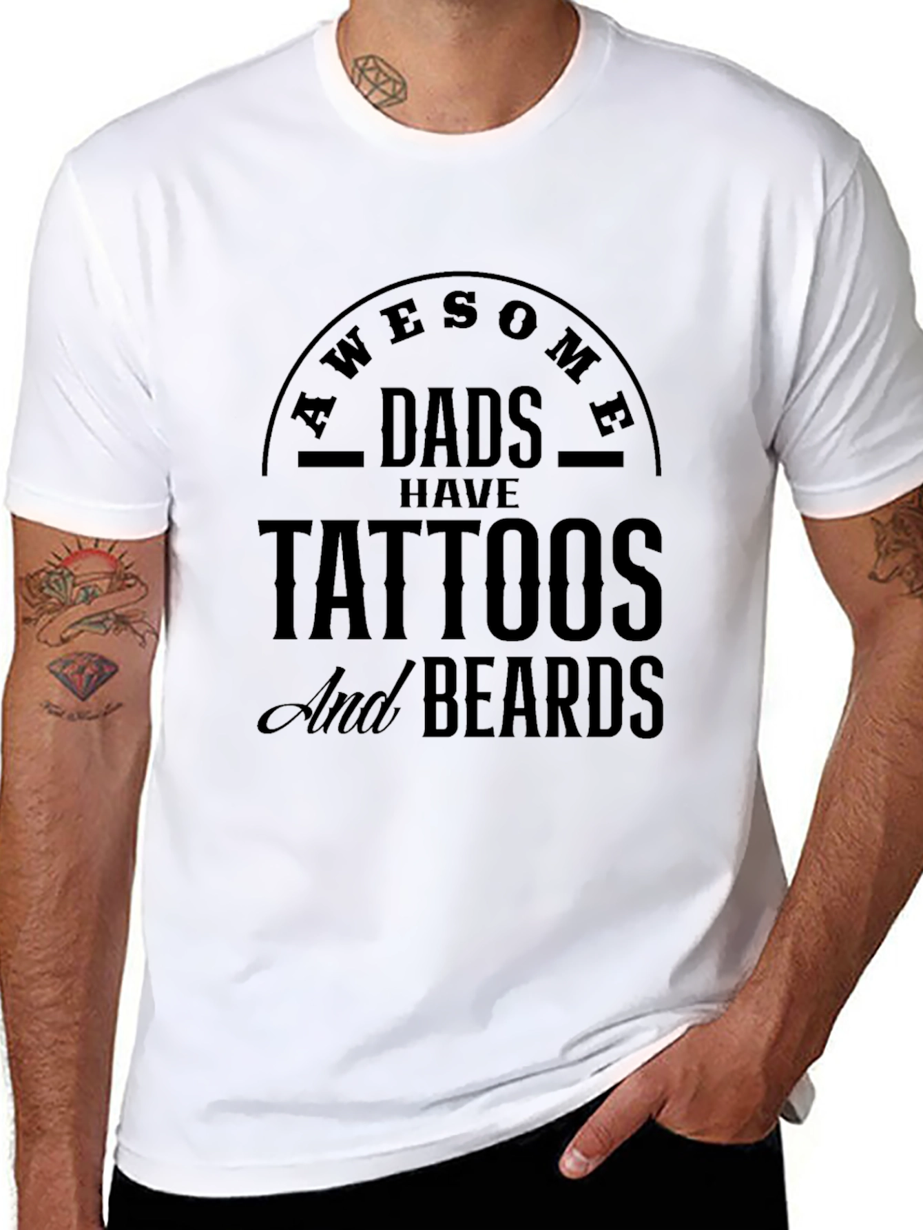 Awesome Dads Tattoos & Beards Black T-Shirt
