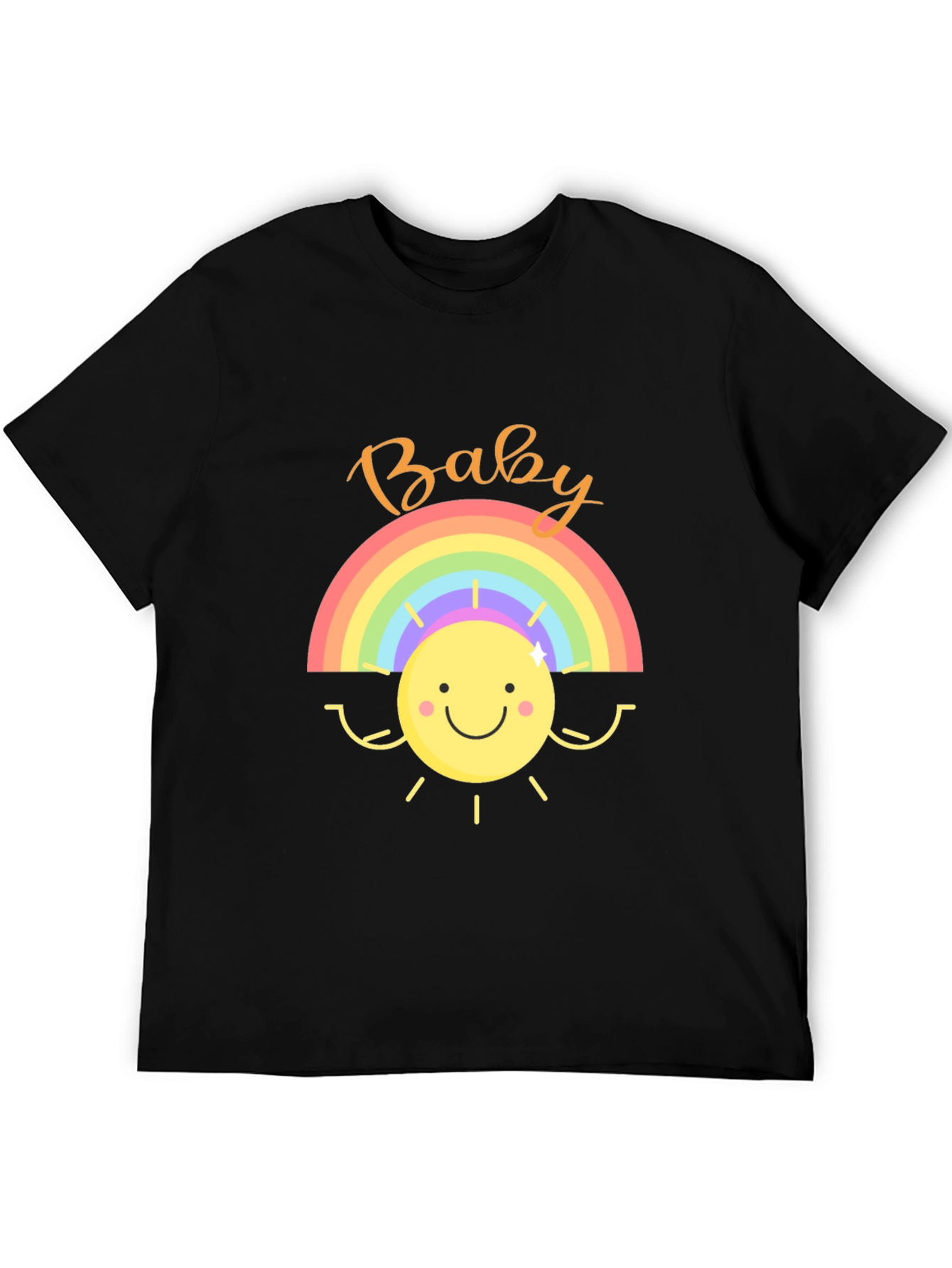 Baby Rainbow Sun Graphic Tee - Black Cotton Shirt
