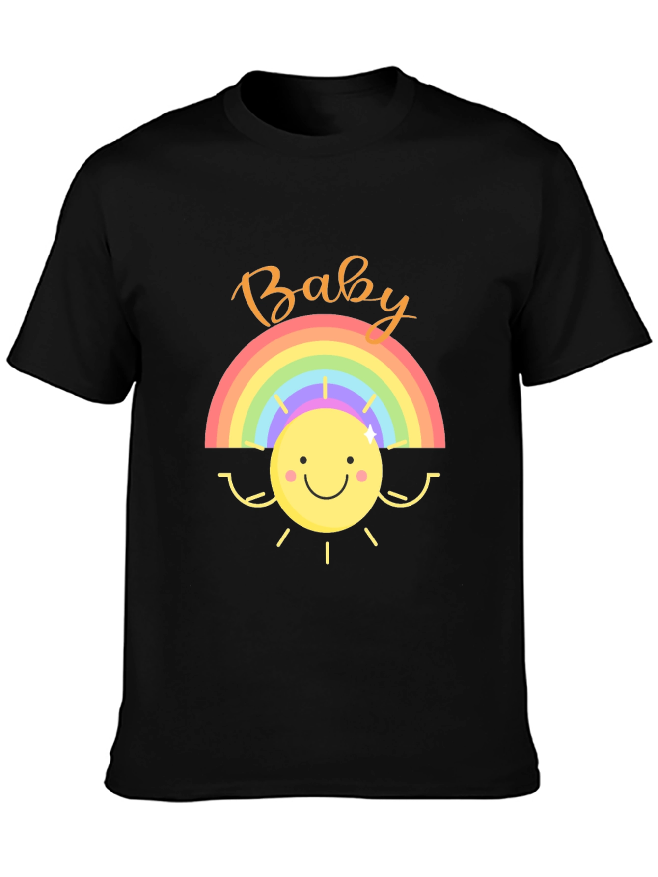 Baby Rainbow Sun Graphic Tee - Black Cotton Shirt