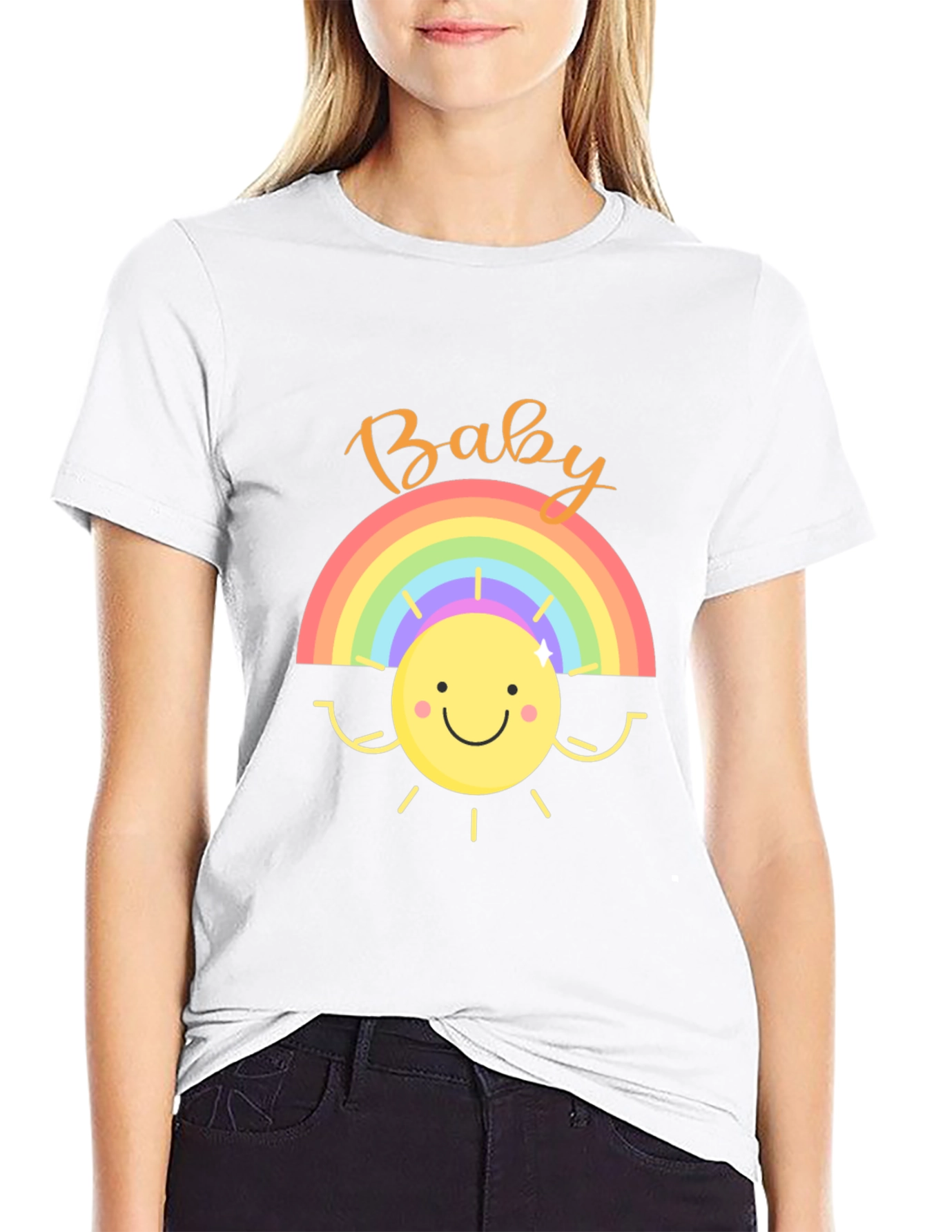 Baby Rainbow Sun Graphic Tee - Black Cotton Shirt