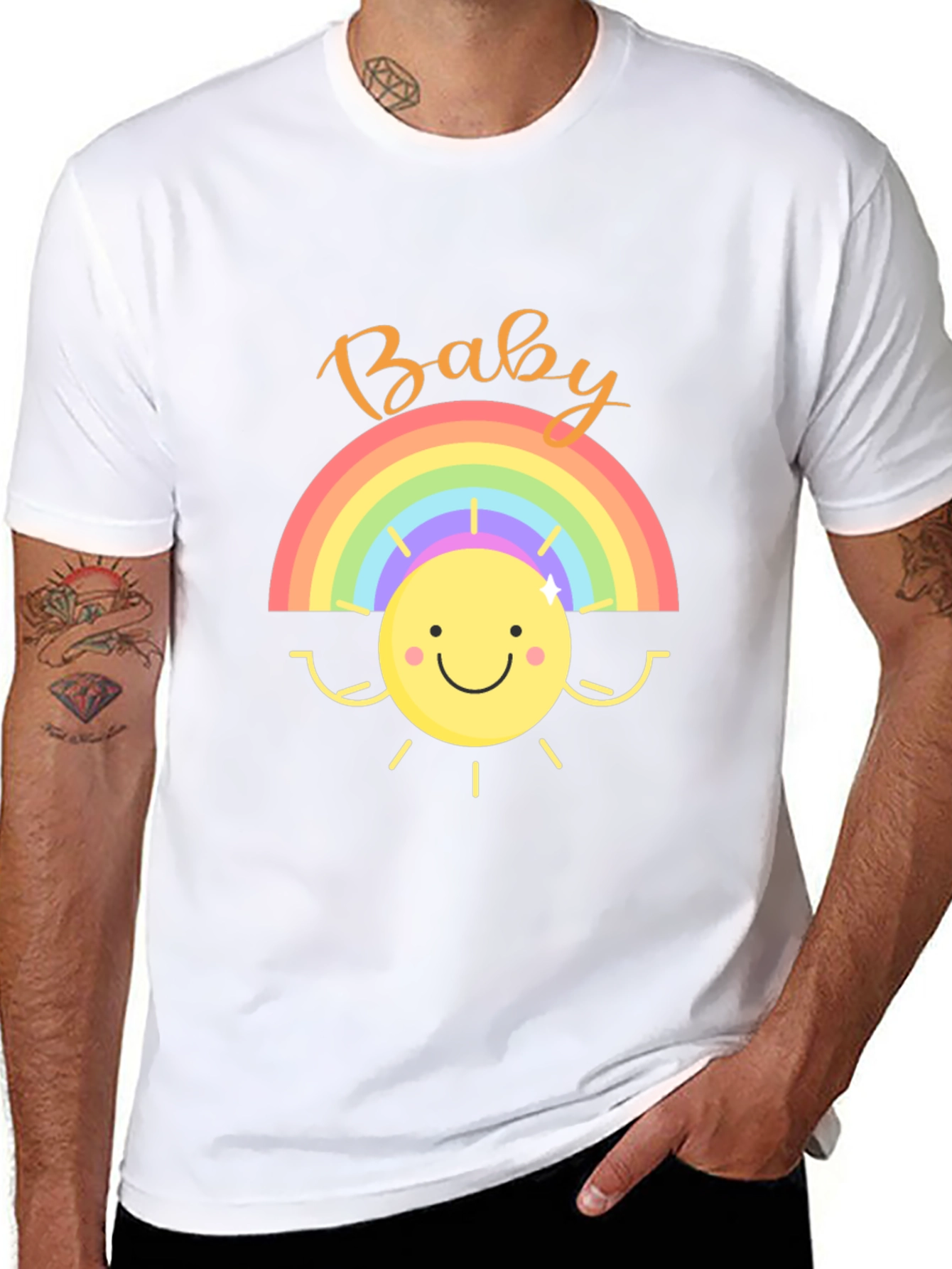 Baby Rainbow Sun Graphic Tee - Black Cotton Shirt