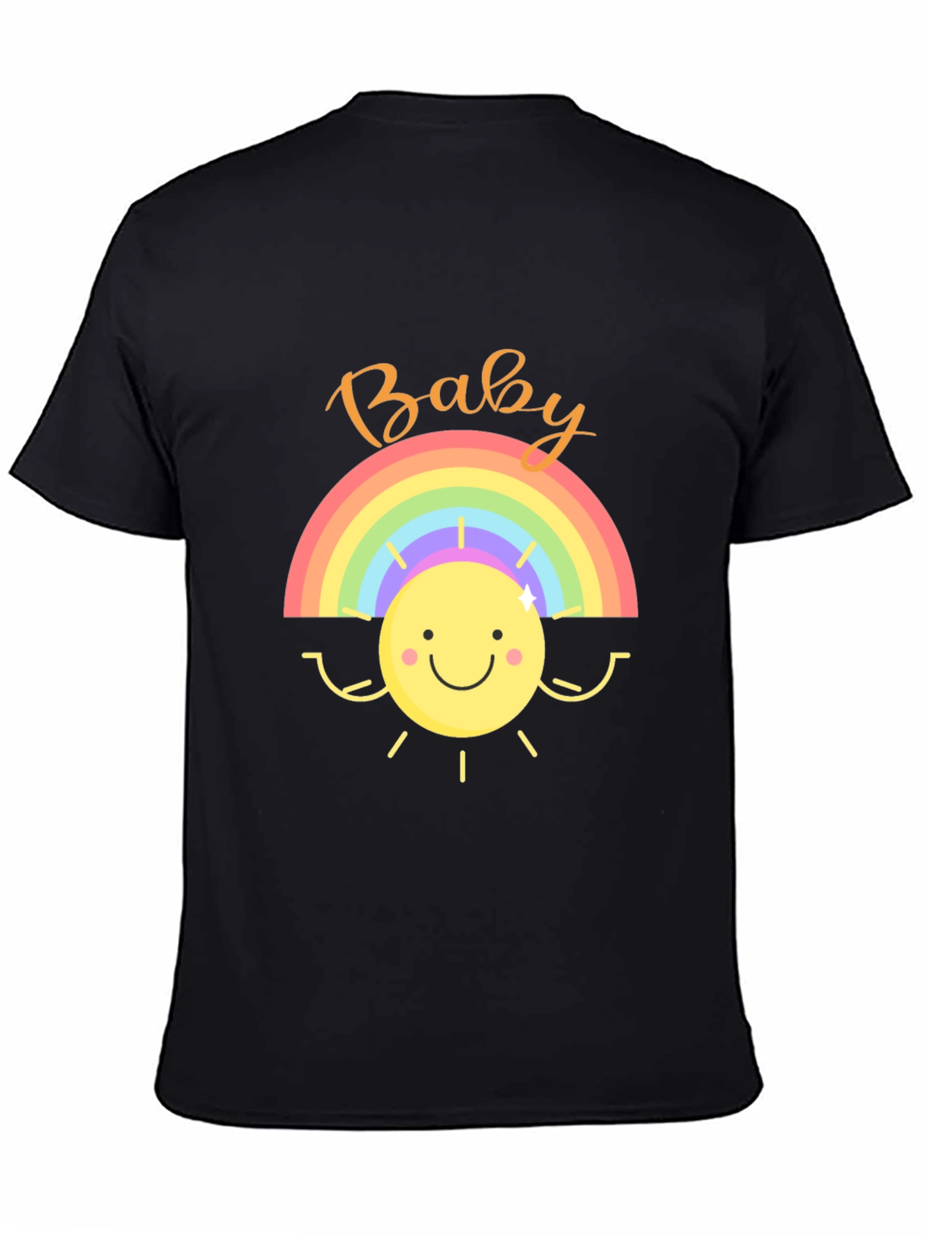 Baby Rainbow Sun Graphic Tee - Black Cotton Shirt