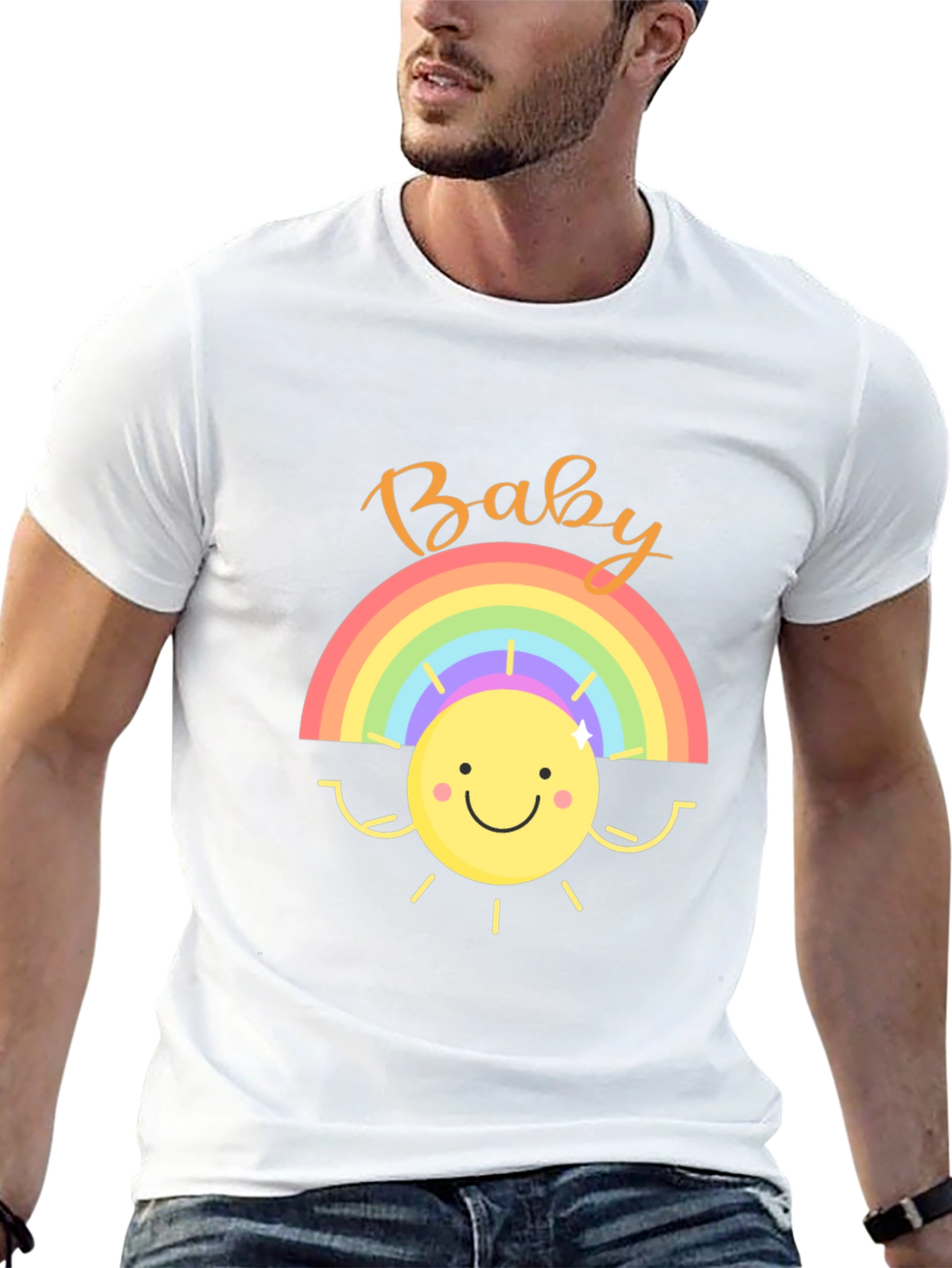 Baby Rainbow Sun Graphic Tee - Black Cotton Shirt